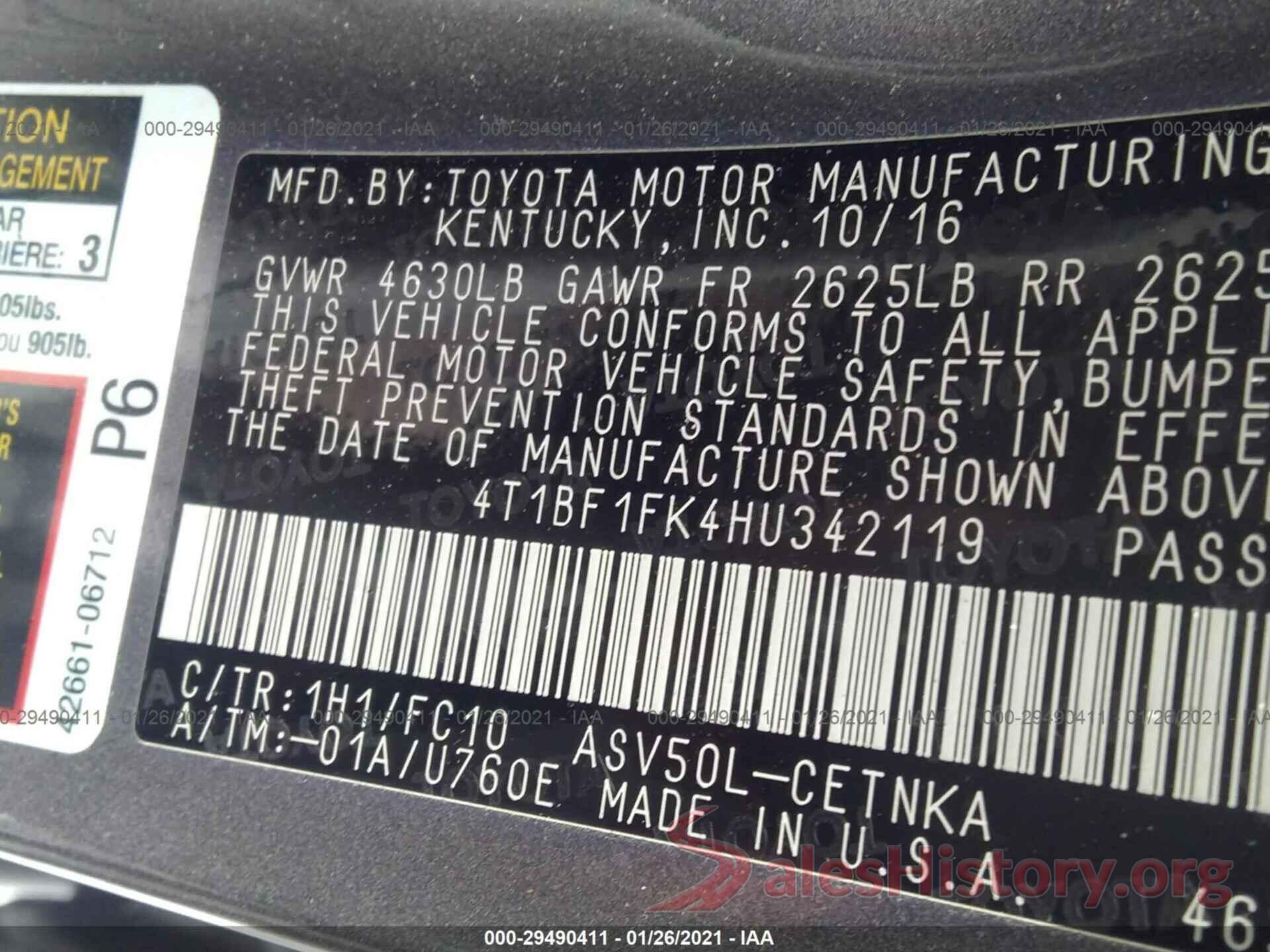 4T1BF1FK4HU342119 2017 TOYOTA CAMRY