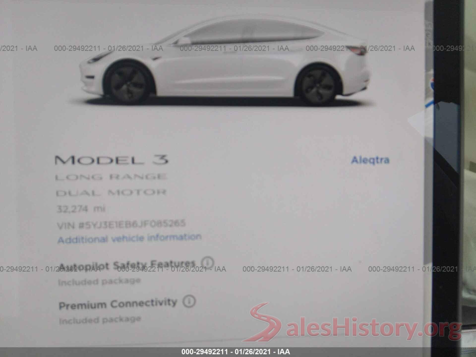 5YJ3E1EB6JF085265 2018 TESLA MODEL 3