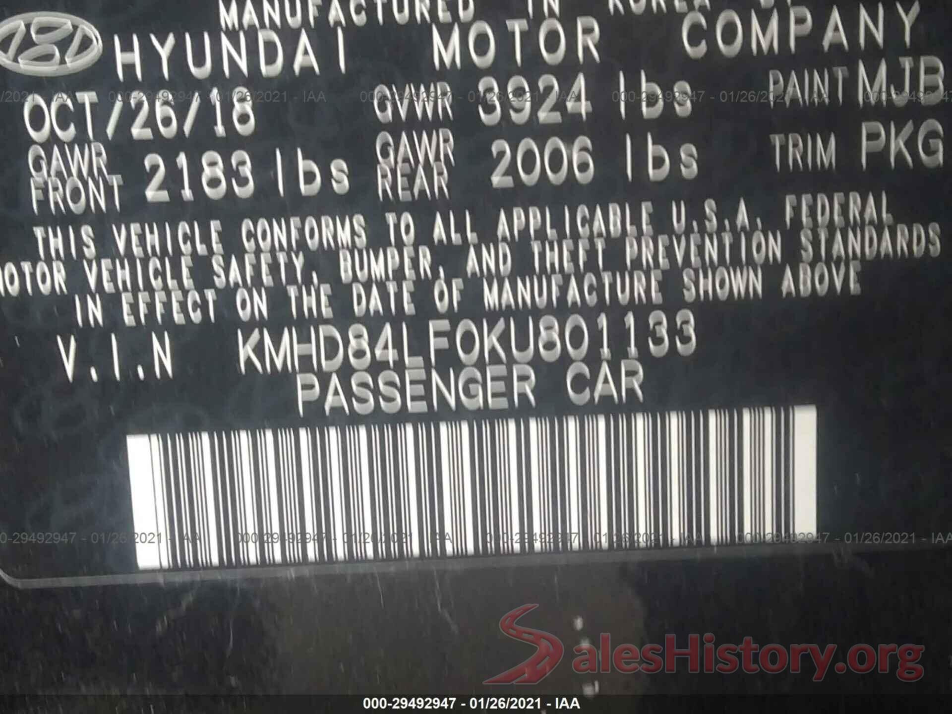 KMHD84LF0KU801133 2019 HYUNDAI ELANTRA