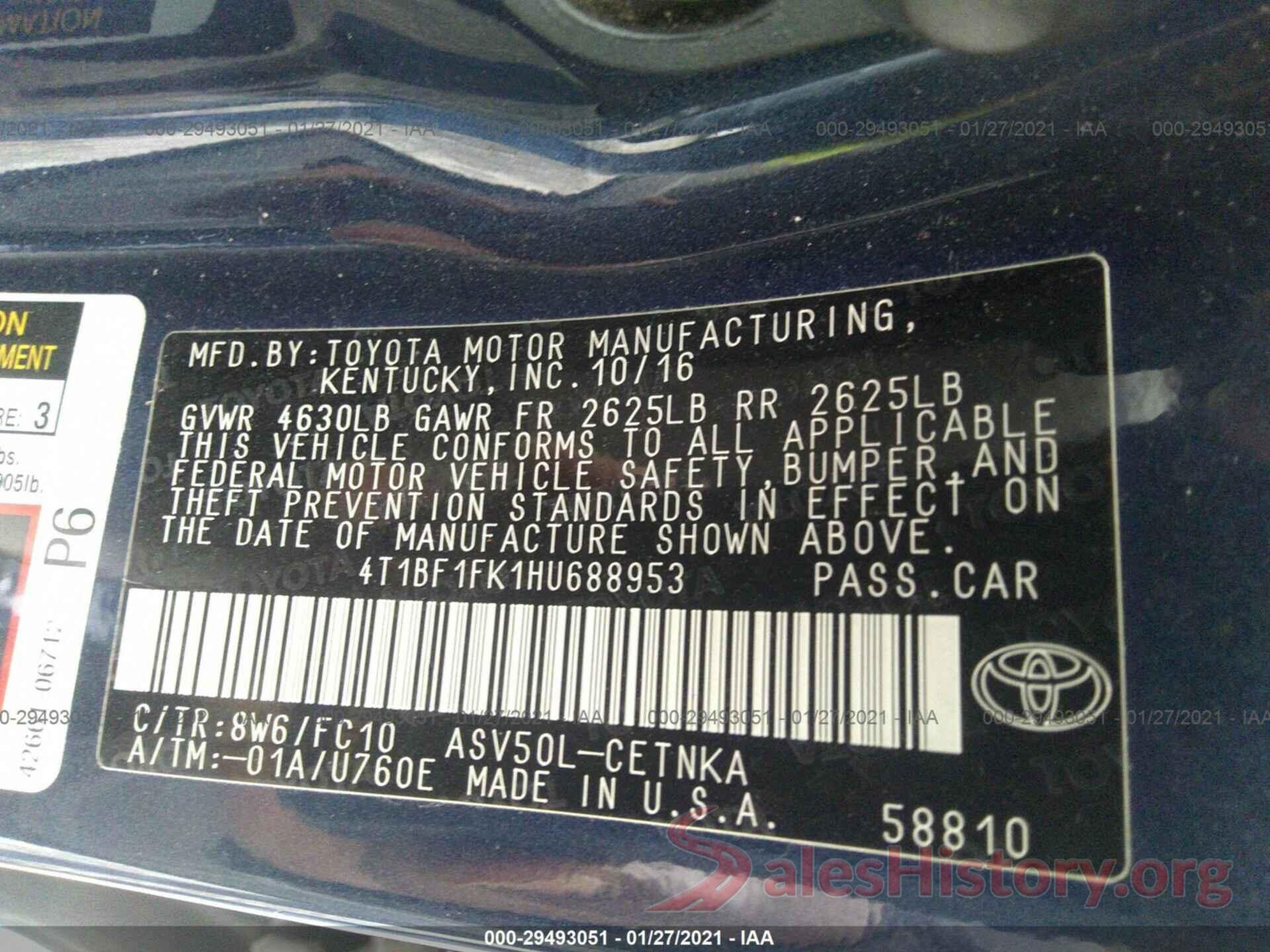 4T1BF1FK1HU688953 2017 TOYOTA CAMRY