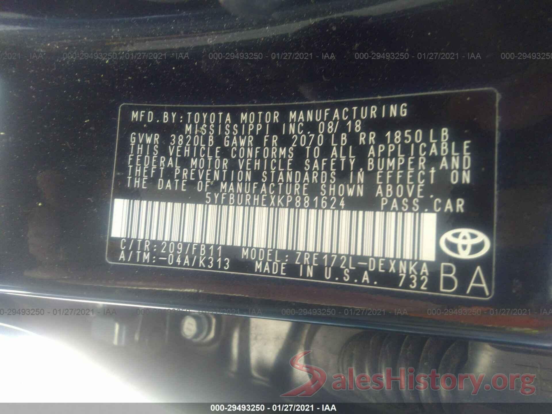 5YFBURHEXKP881624 2019 TOYOTA COROLLA