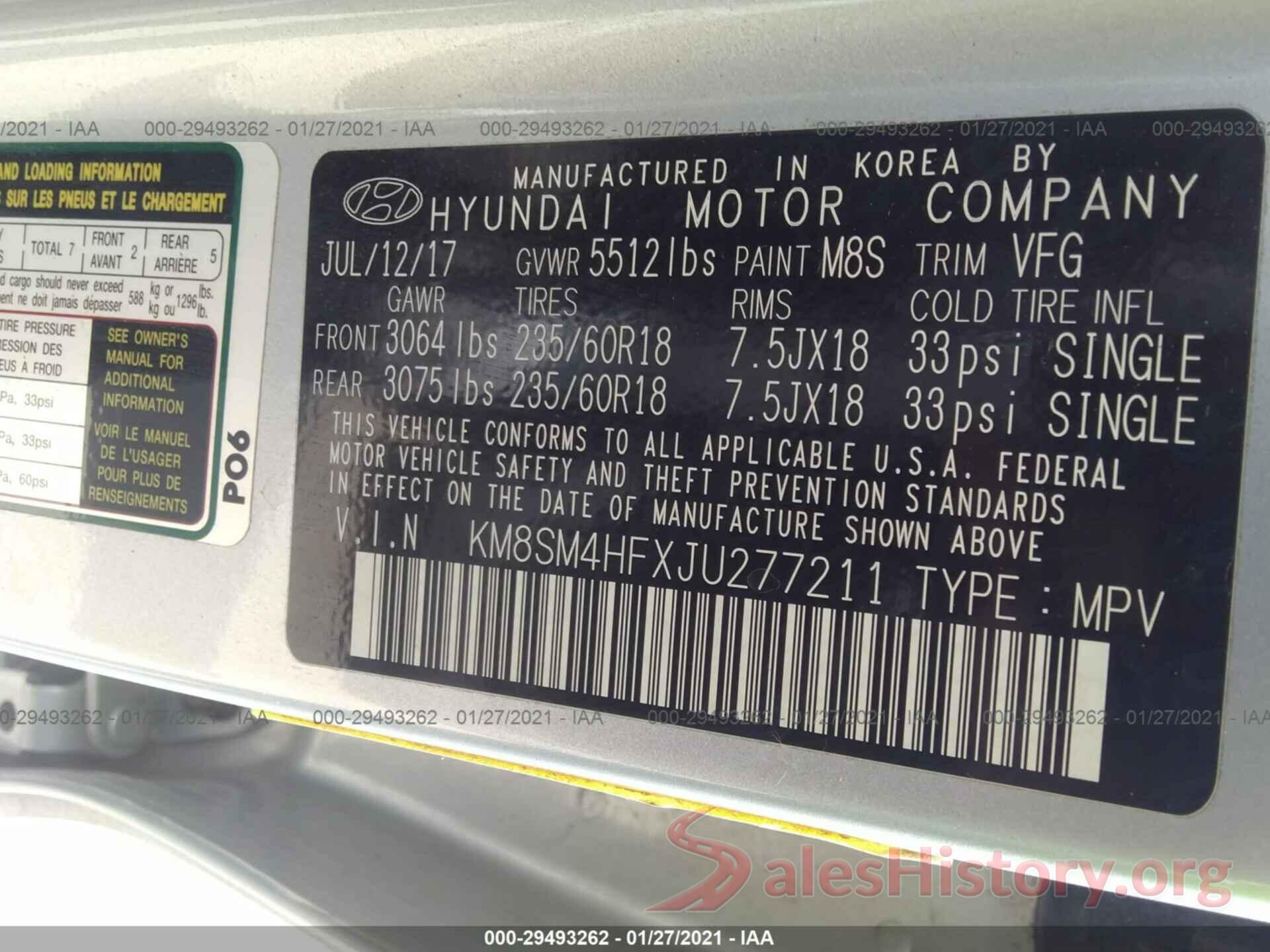 KM8SM4HFXJU277211 2018 HYUNDAI SANTA FE