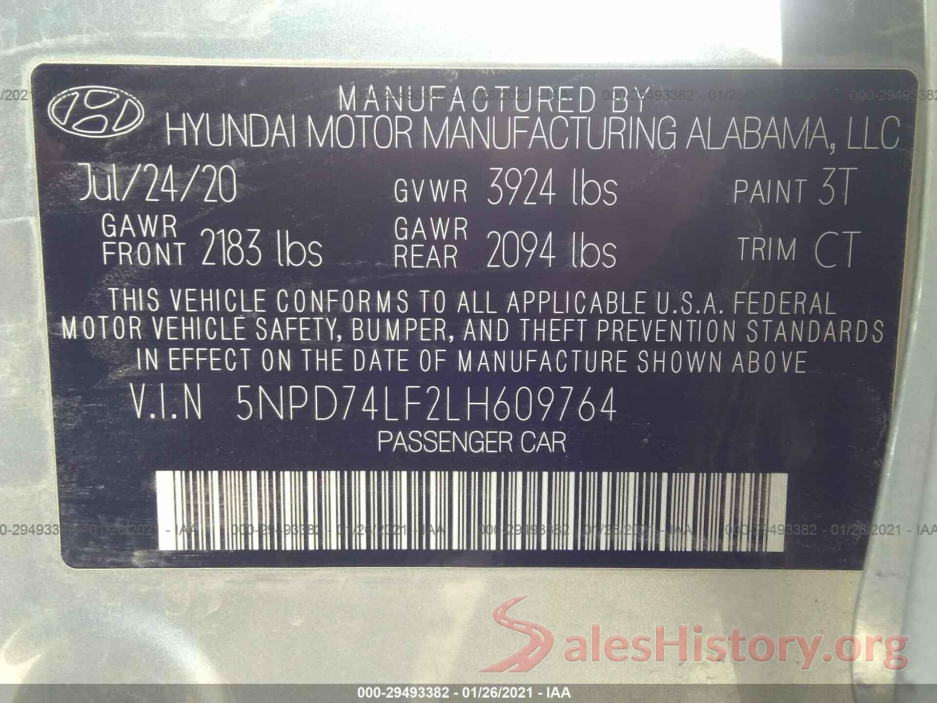 5NPD74LF2LH609764 2020 HYUNDAI ELANTRA