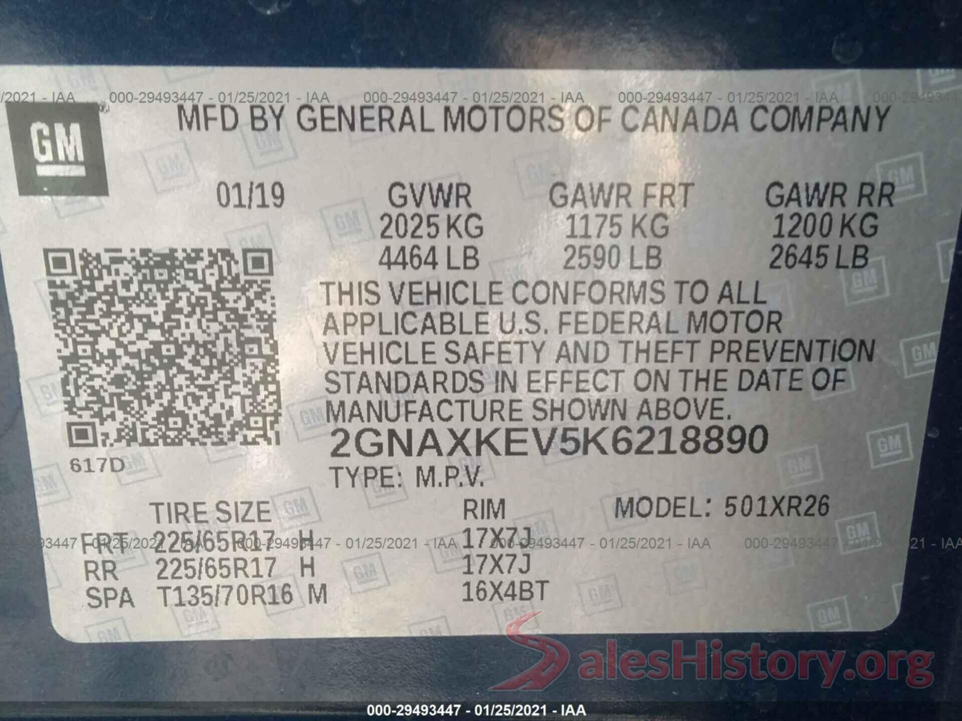 2GNAXKEV5K6218890 2019 CHEVROLET EQUINOX