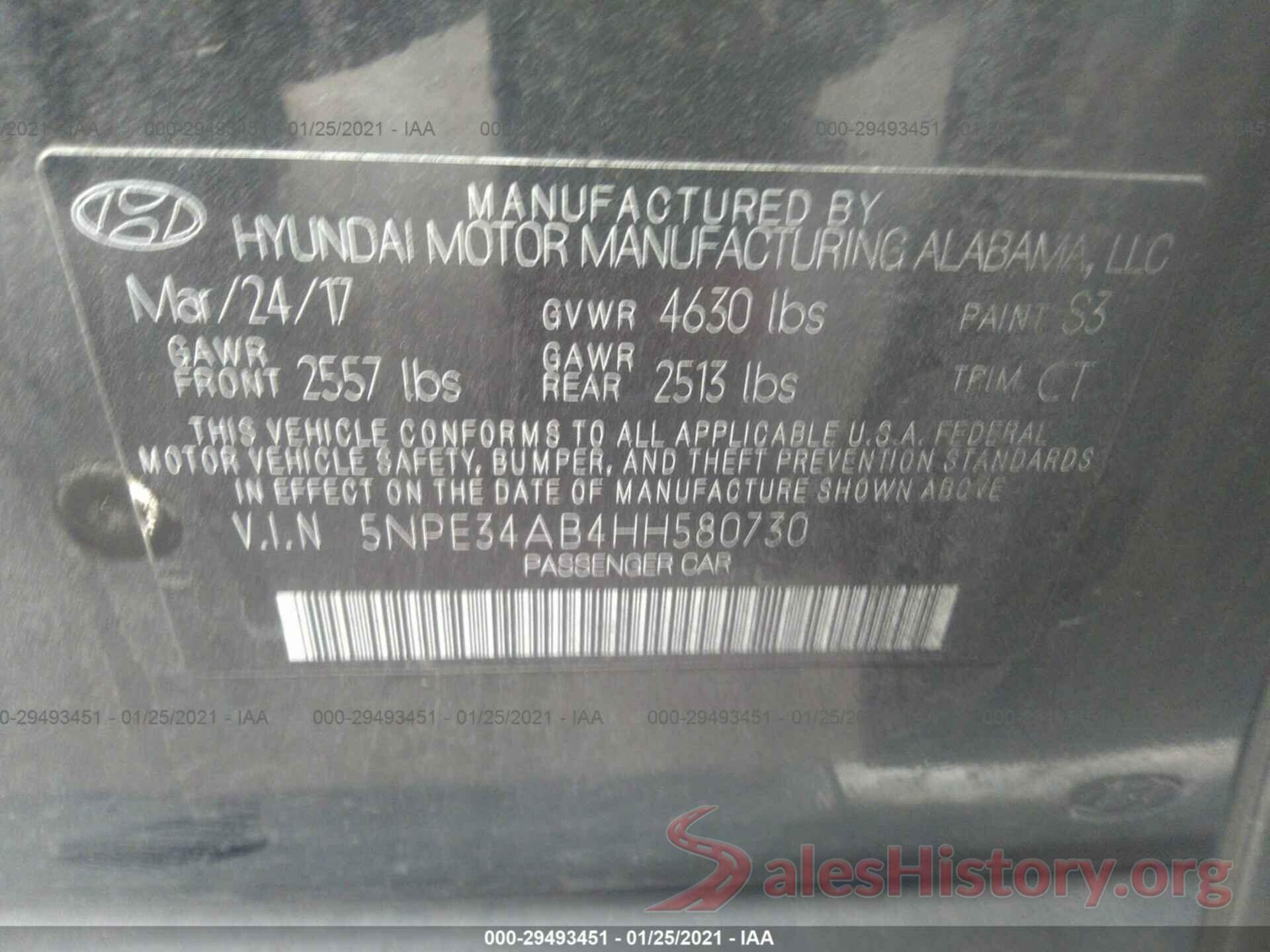 5NPE34AB4HH580730 2017 HYUNDAI SONATA