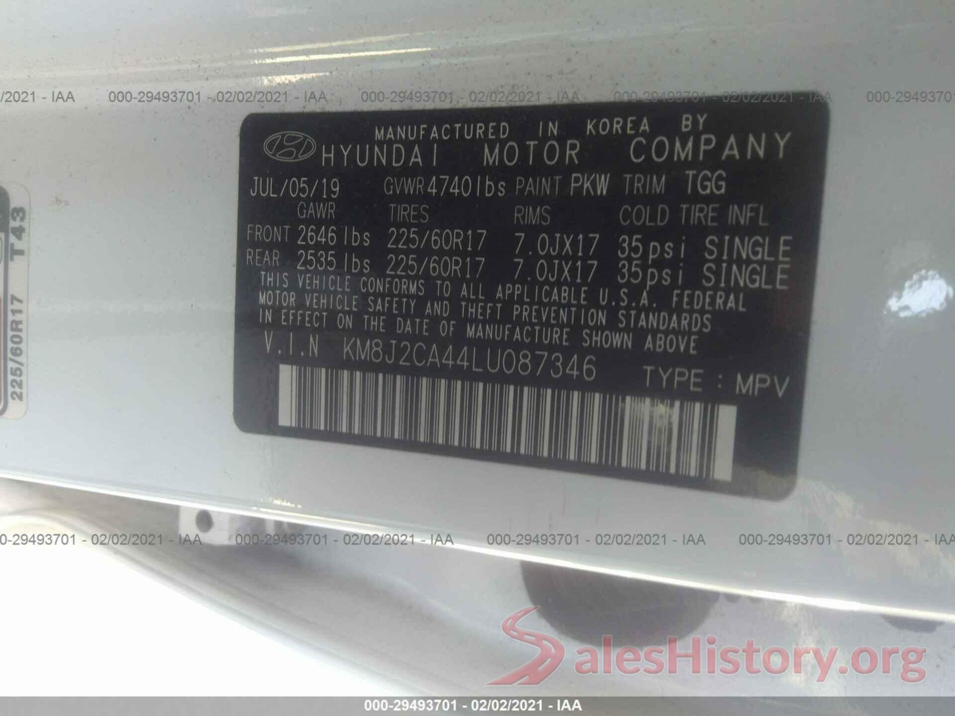 KM8J2CA44LU087346 2020 HYUNDAI TUCSON