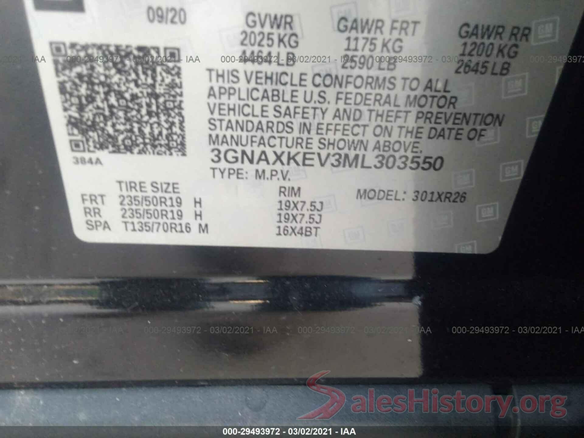 3GNAXKEV3ML303550 2021 CHEVROLET EQUINOX