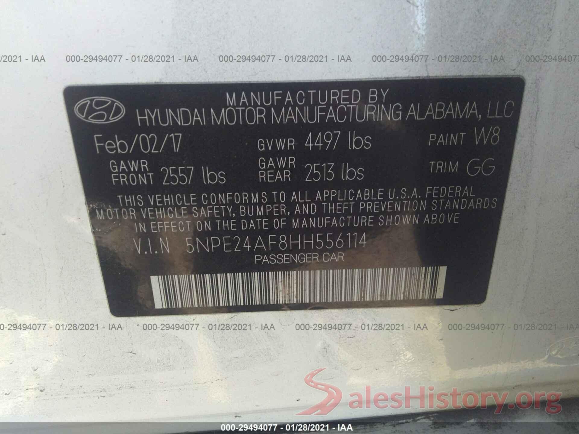 5NPE24AF8HH556114 2017 HYUNDAI SONATA