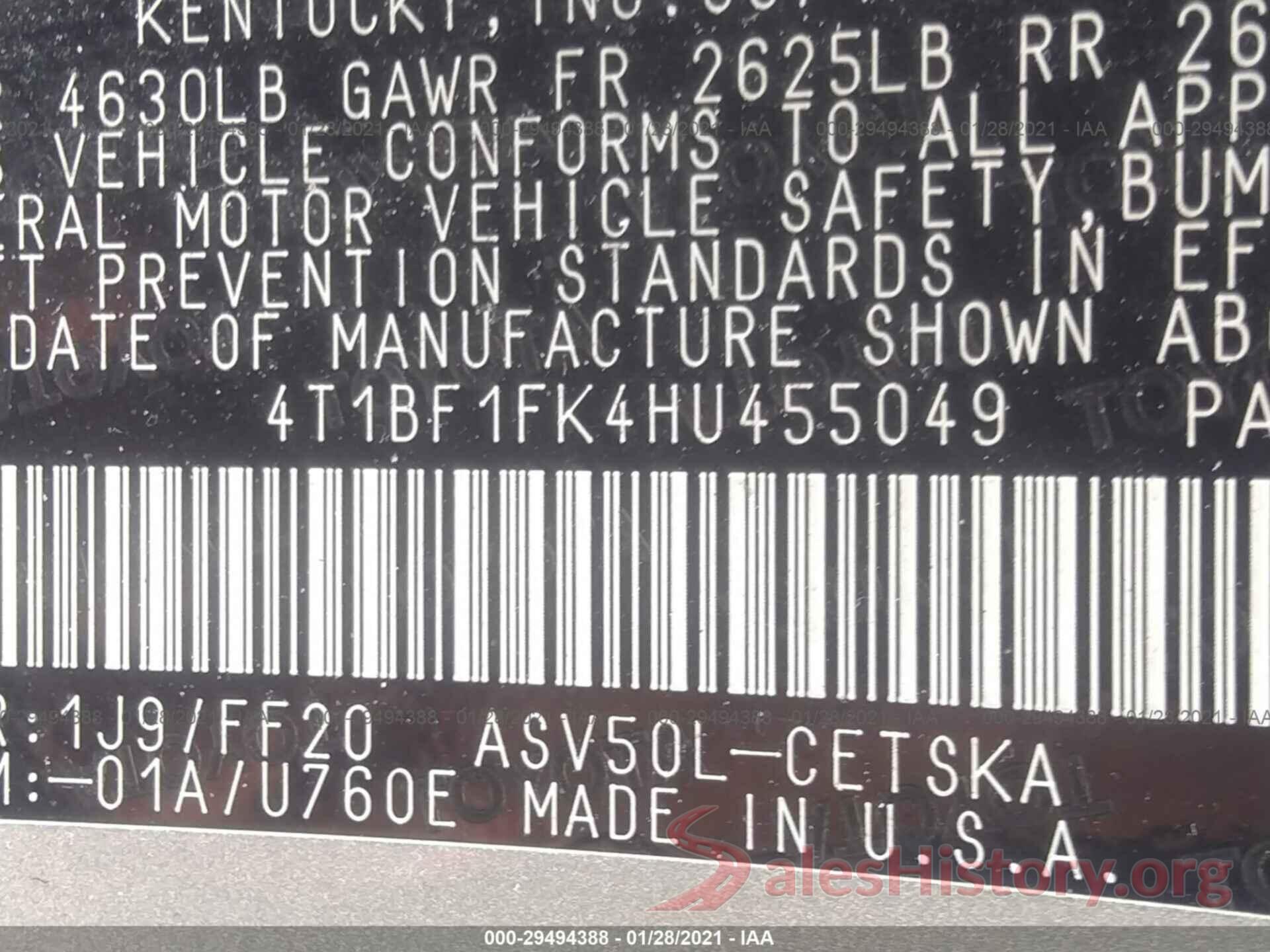 4T1BF1FK4HU455049 2017 TOYOTA CAMRY