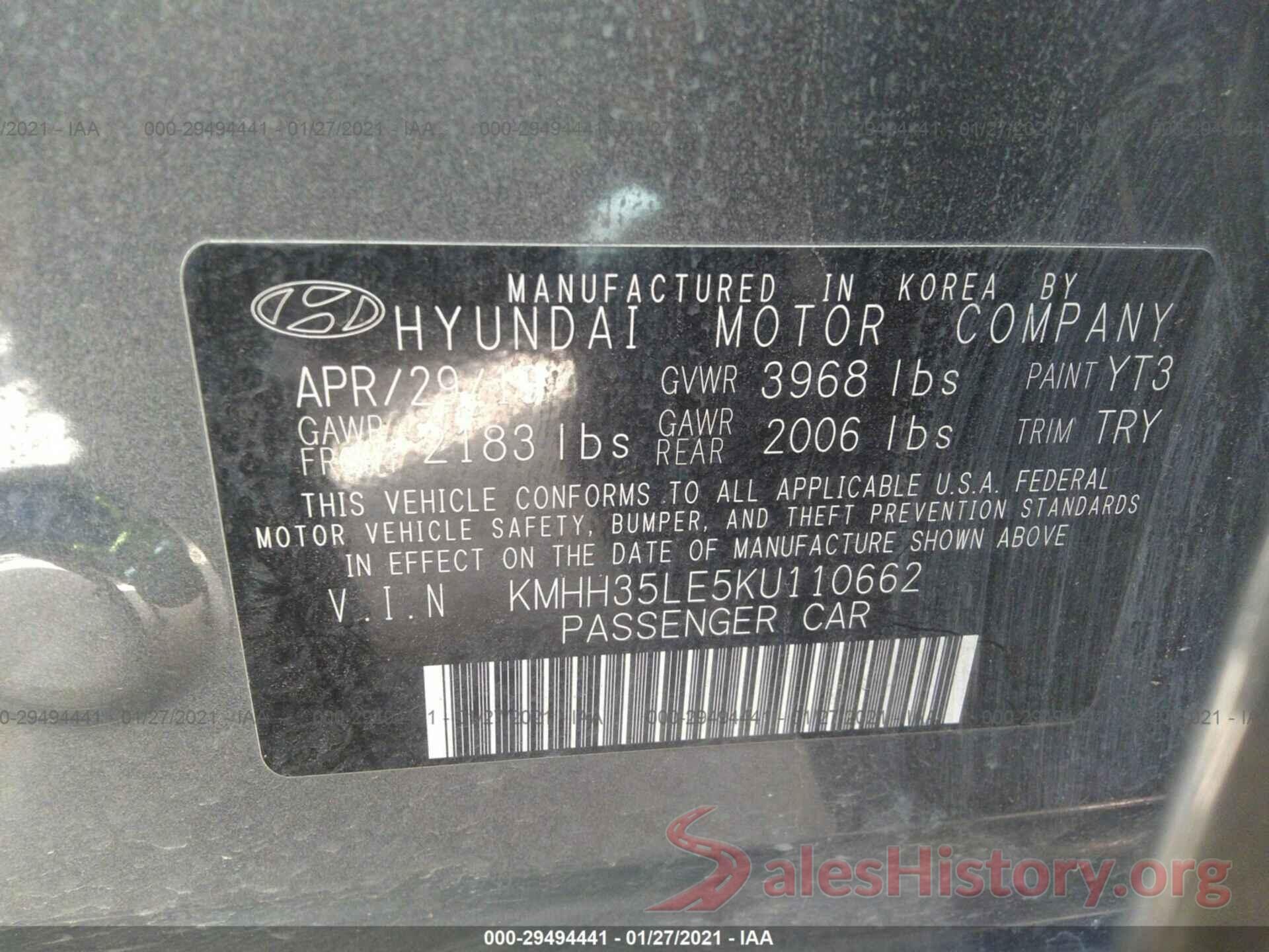 KMHH35LE5KU110662 2019 HYUNDAI ELANTRA GT