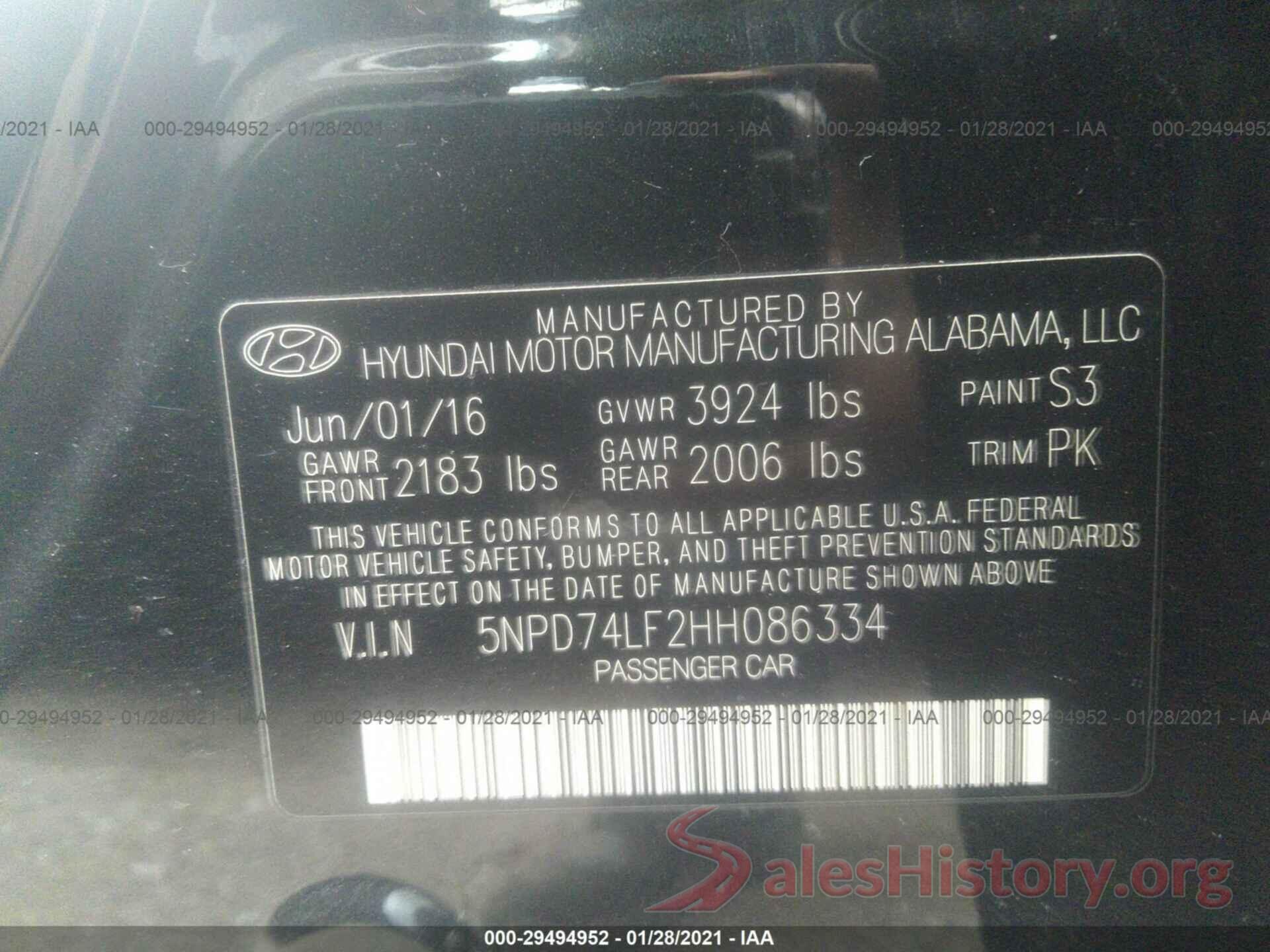 5NPD74LF2HH086334 2017 HYUNDAI ELANTRA