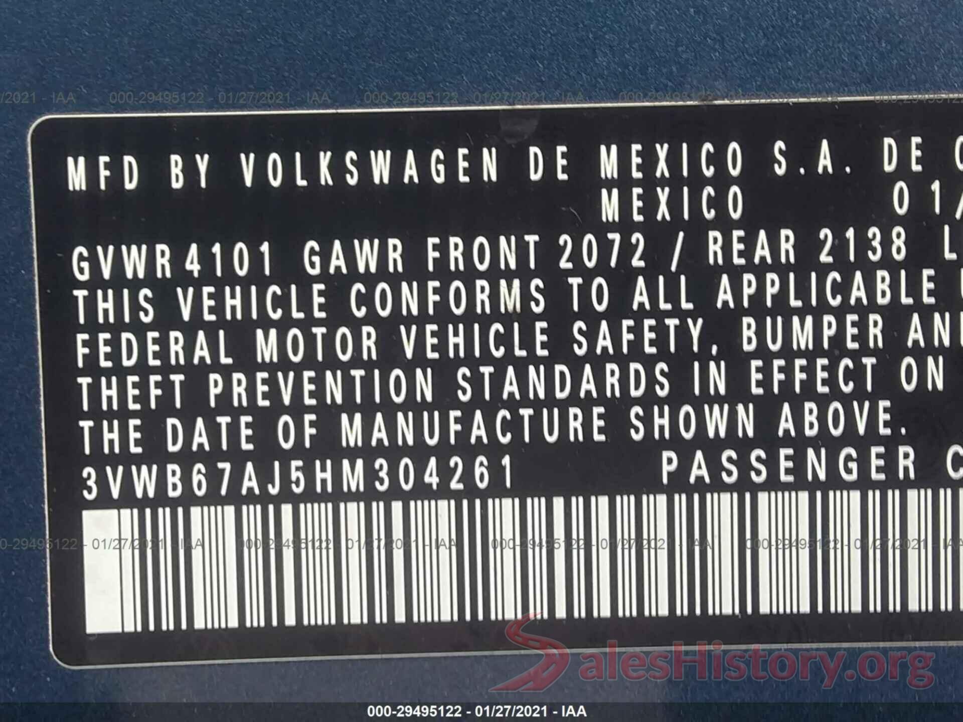 3VWB67AJ5HM304261 2017 VOLKSWAGEN JETTA