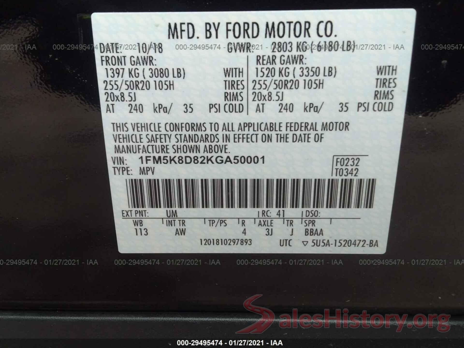 1FM5K8D82KGA50001 2019 FORD EXPLORER