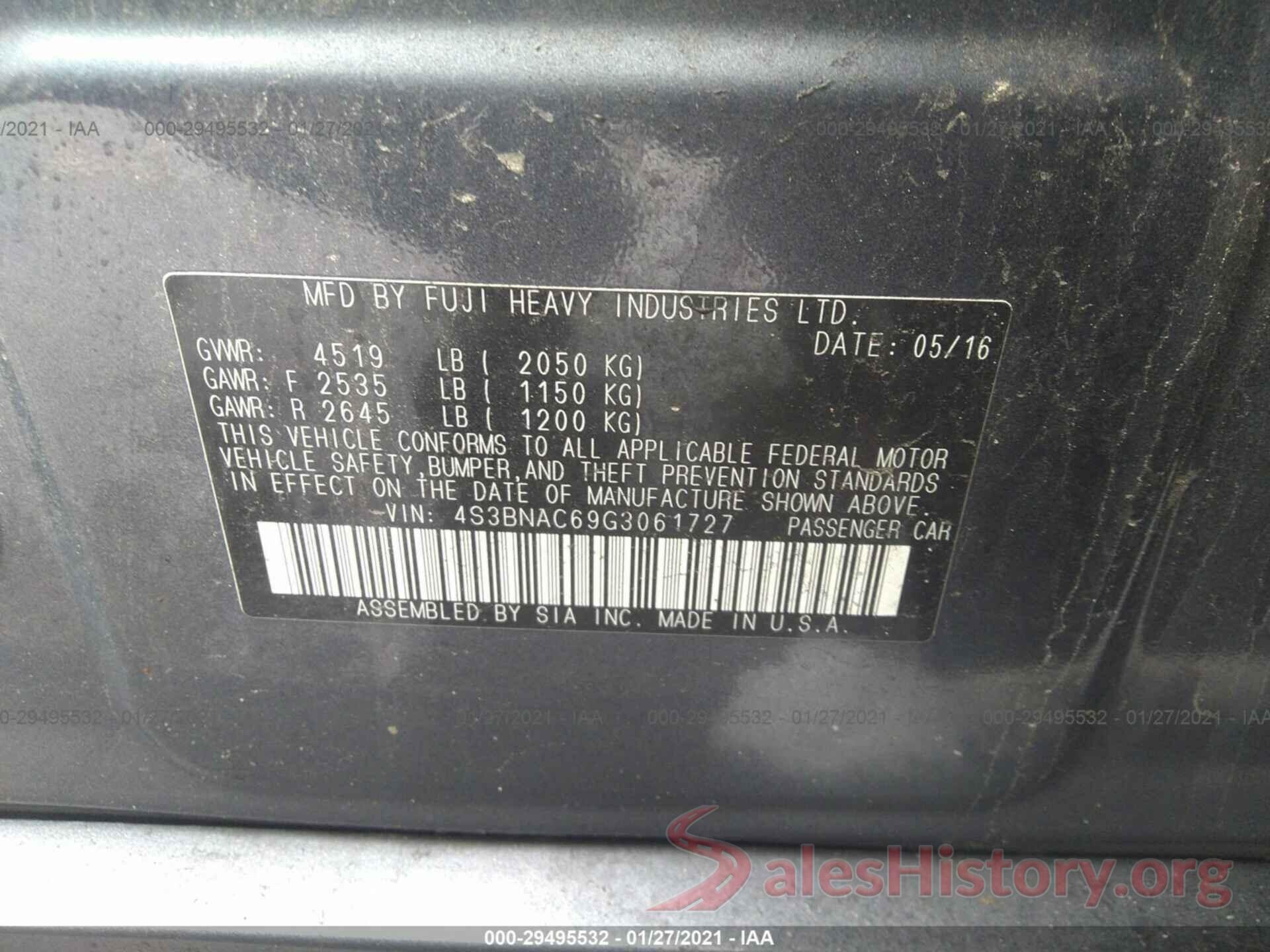 4S3BNAC69G3061727 2016 SUBARU LEGACY