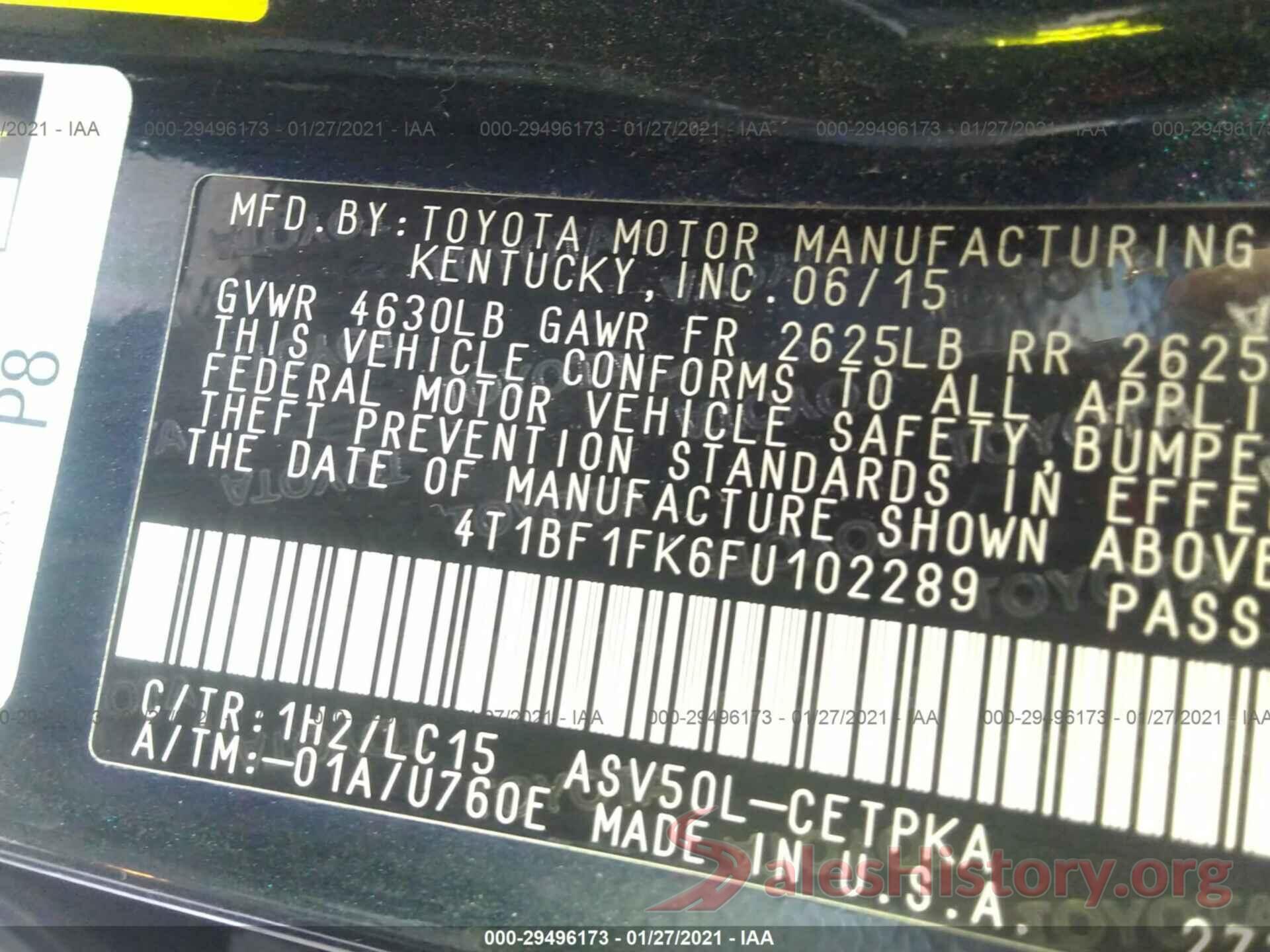 4T1BF1FK6FU102289 2015 TOYOTA CAMRY