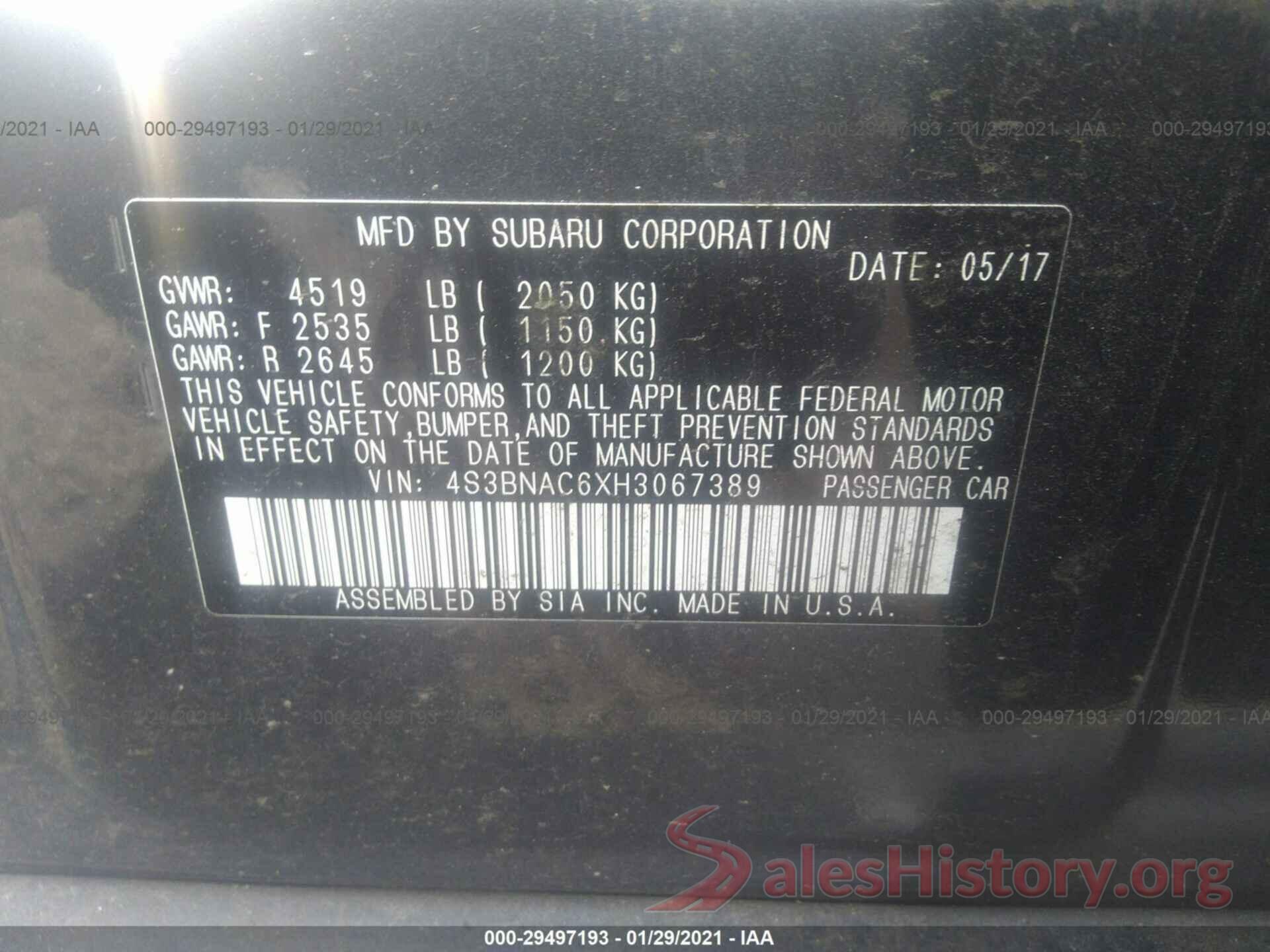 4S3BNAC6XH3067389 2017 SUBARU LEGACY