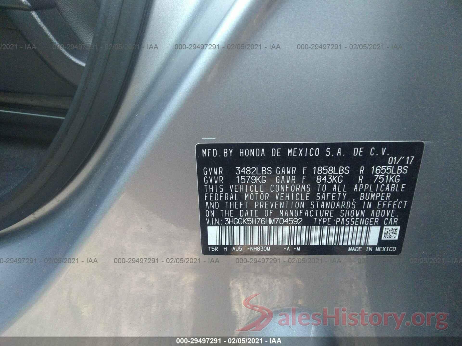 3HGGK5H76HM704592 2017 HONDA FIT