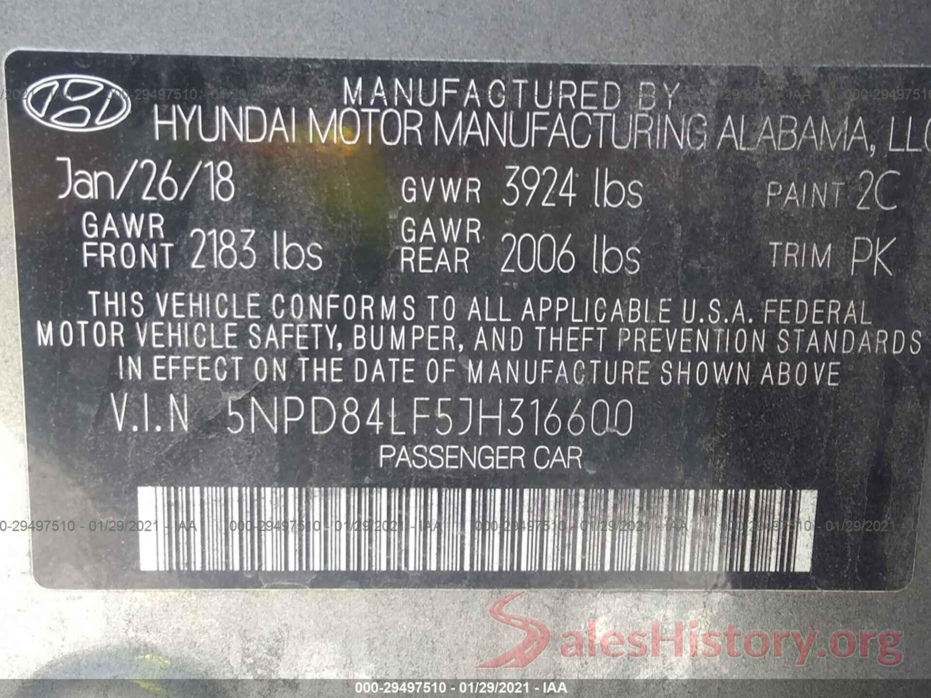 5NPD84LF5JH316600 2018 HYUNDAI ELANTRA