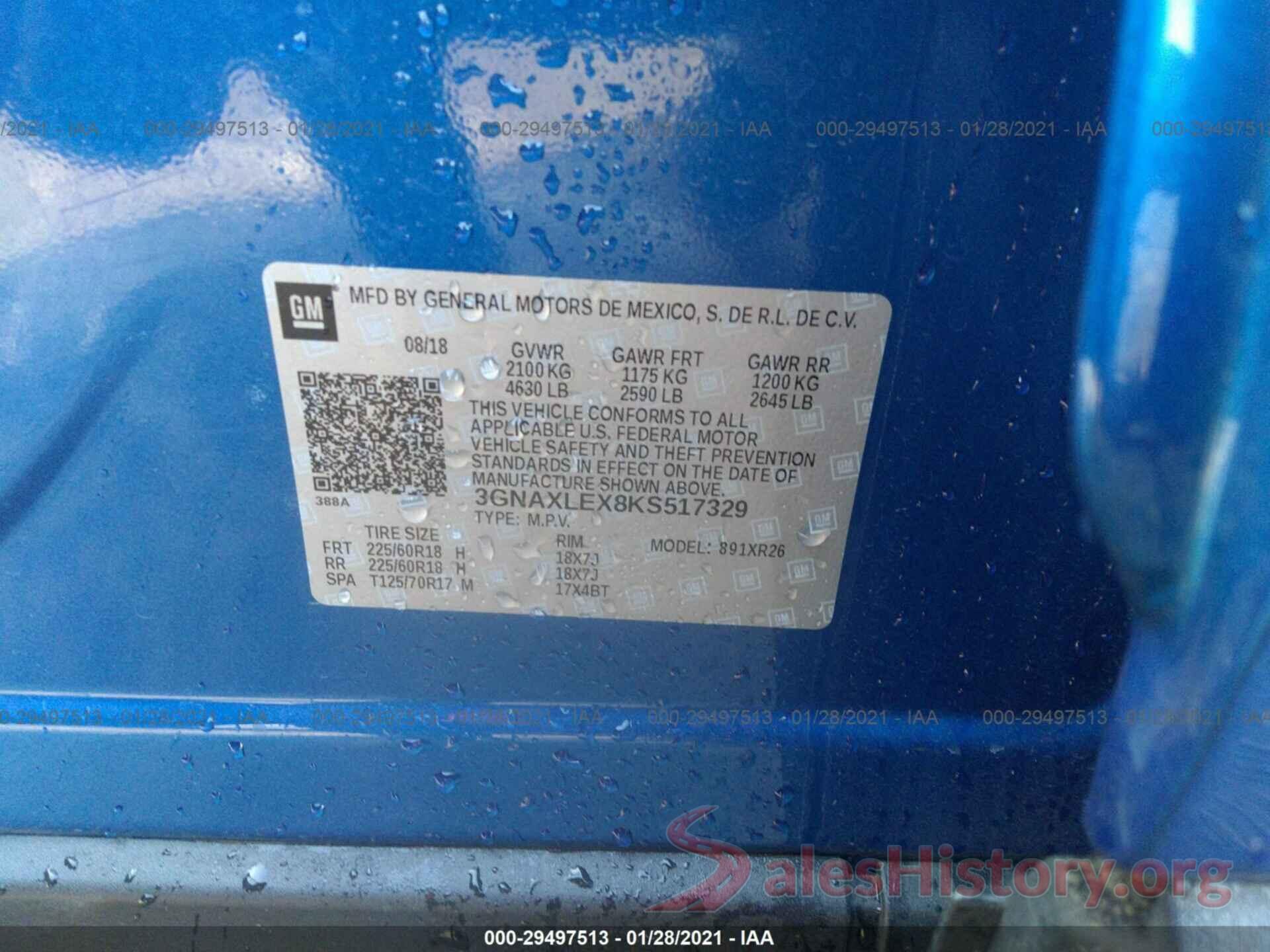 3GNAXLEX8KS517329 2019 CHEVROLET EQUINOX