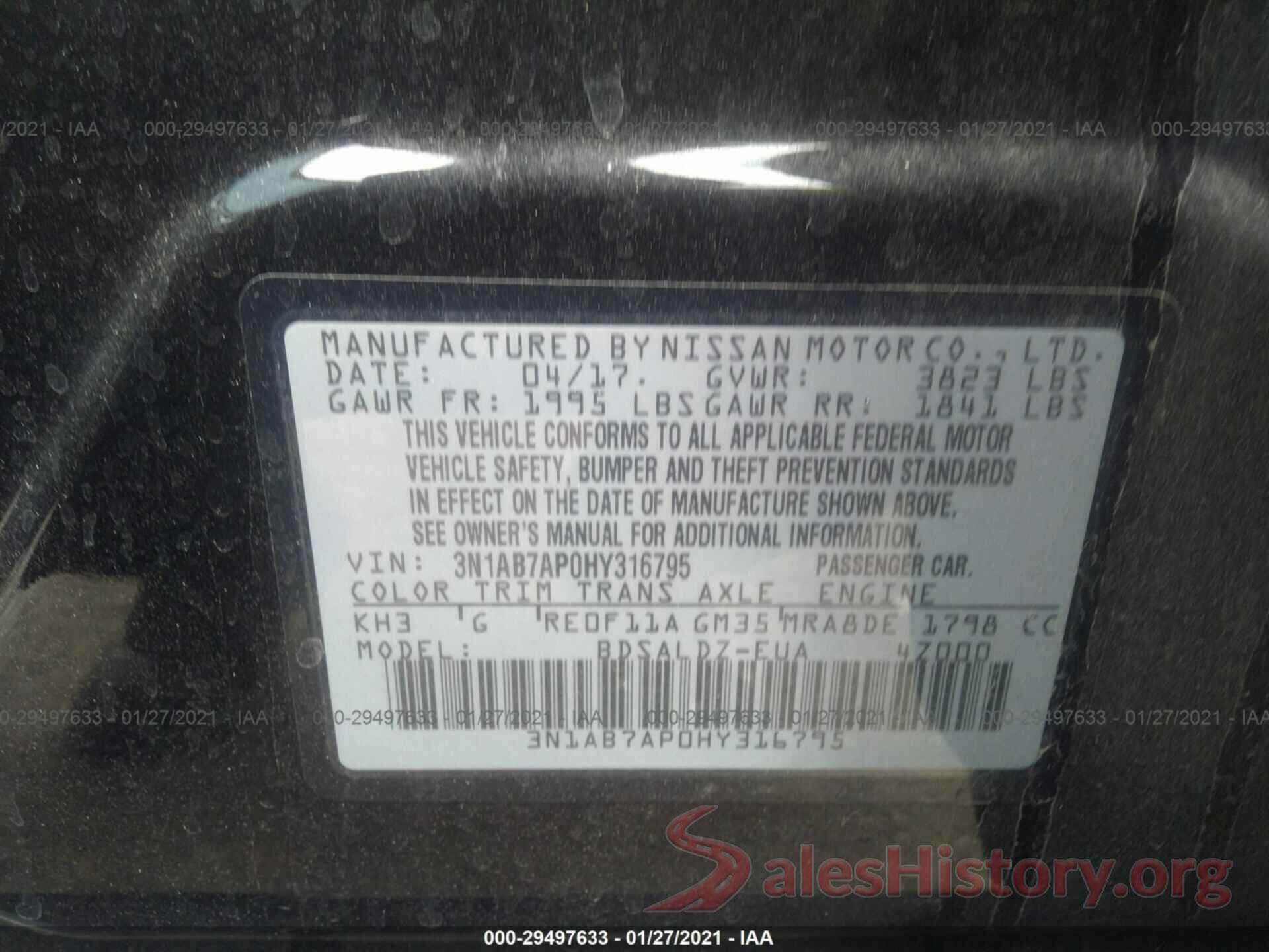 3N1AB7AP0HY316795 2017 Nissan Sentra