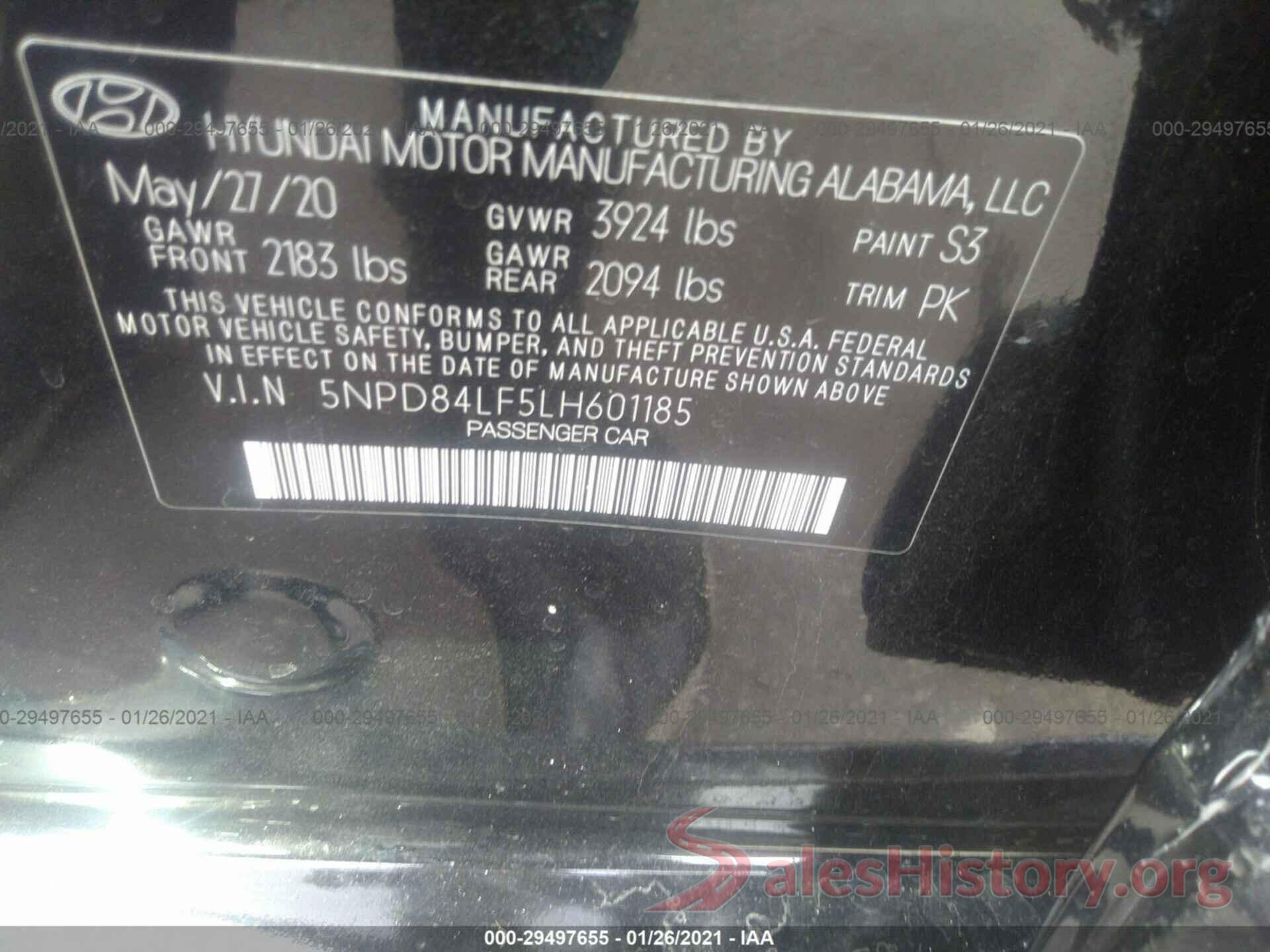 5NPD84LF5LH601185 2020 HYUNDAI ELANTRA