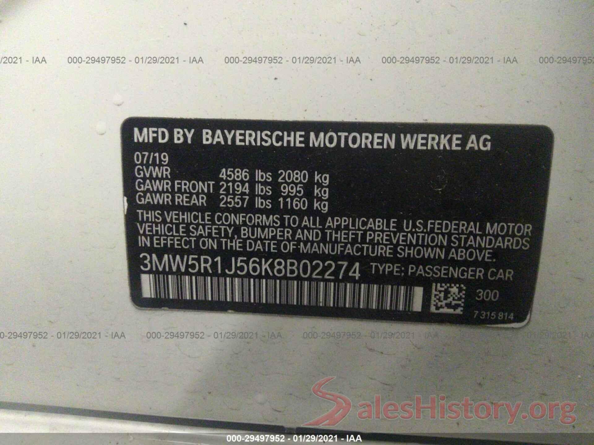 3MW5R1J56K8B02274 2019 BMW 3 SERIES