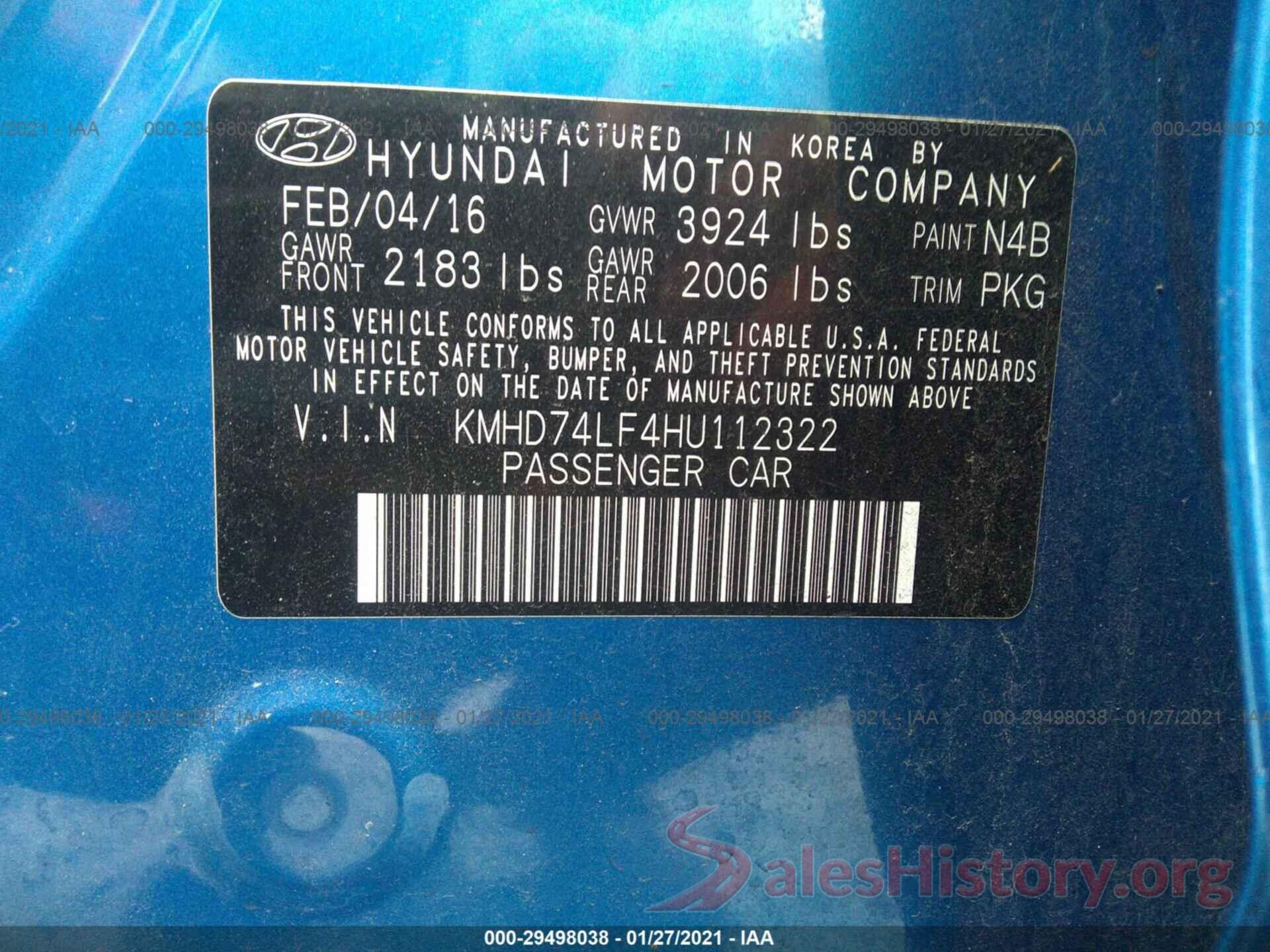 KMHD74LF4HU112322 2017 HYUNDAI ELANTRA