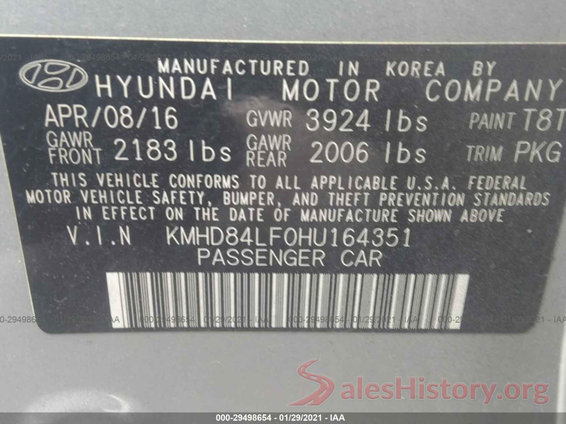 KMHD84LF0HU164351 2017 HYUNDAI ELANTRA