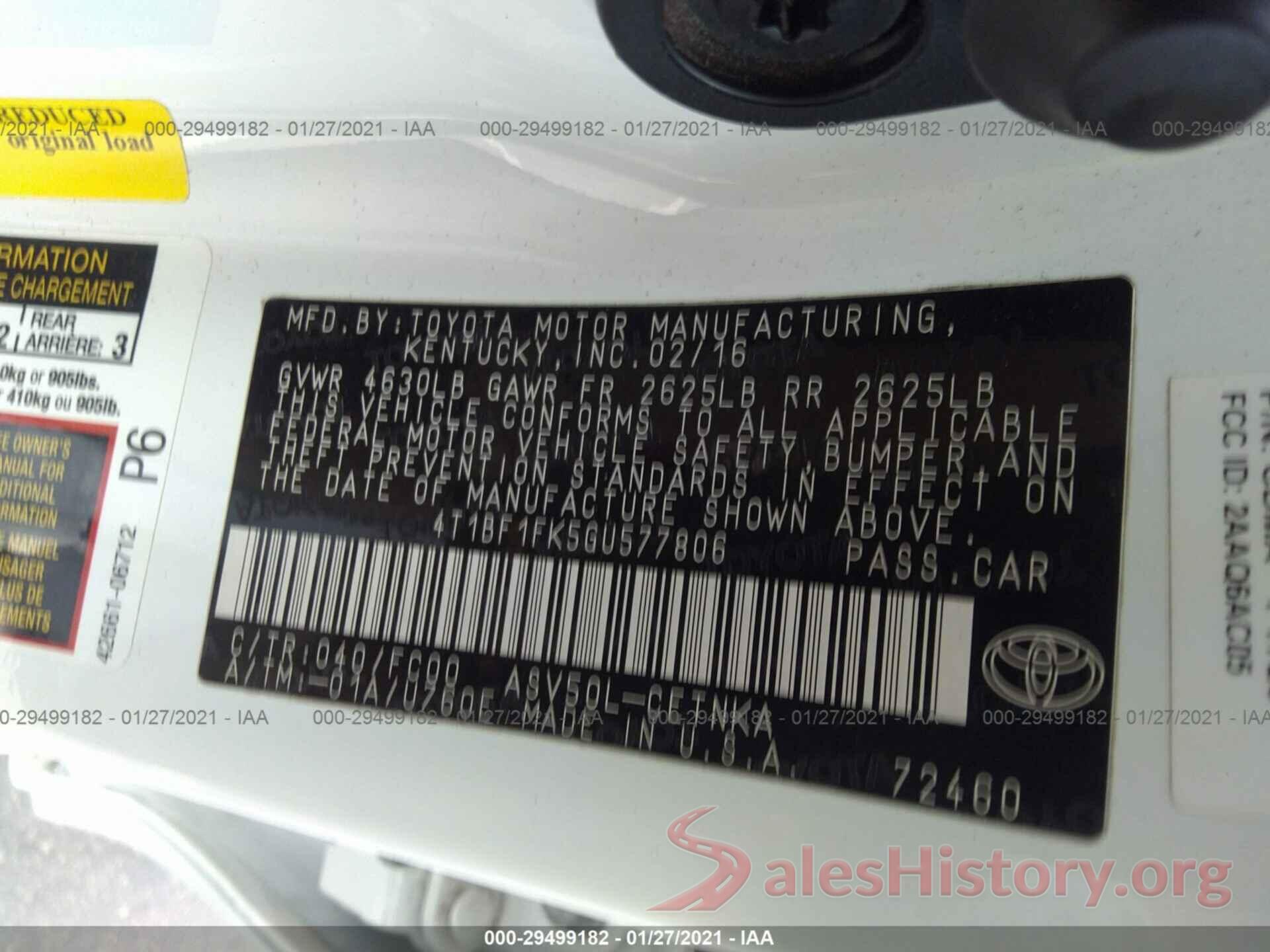 4T1BF1FK5GU577806 2016 TOYOTA CAMRY