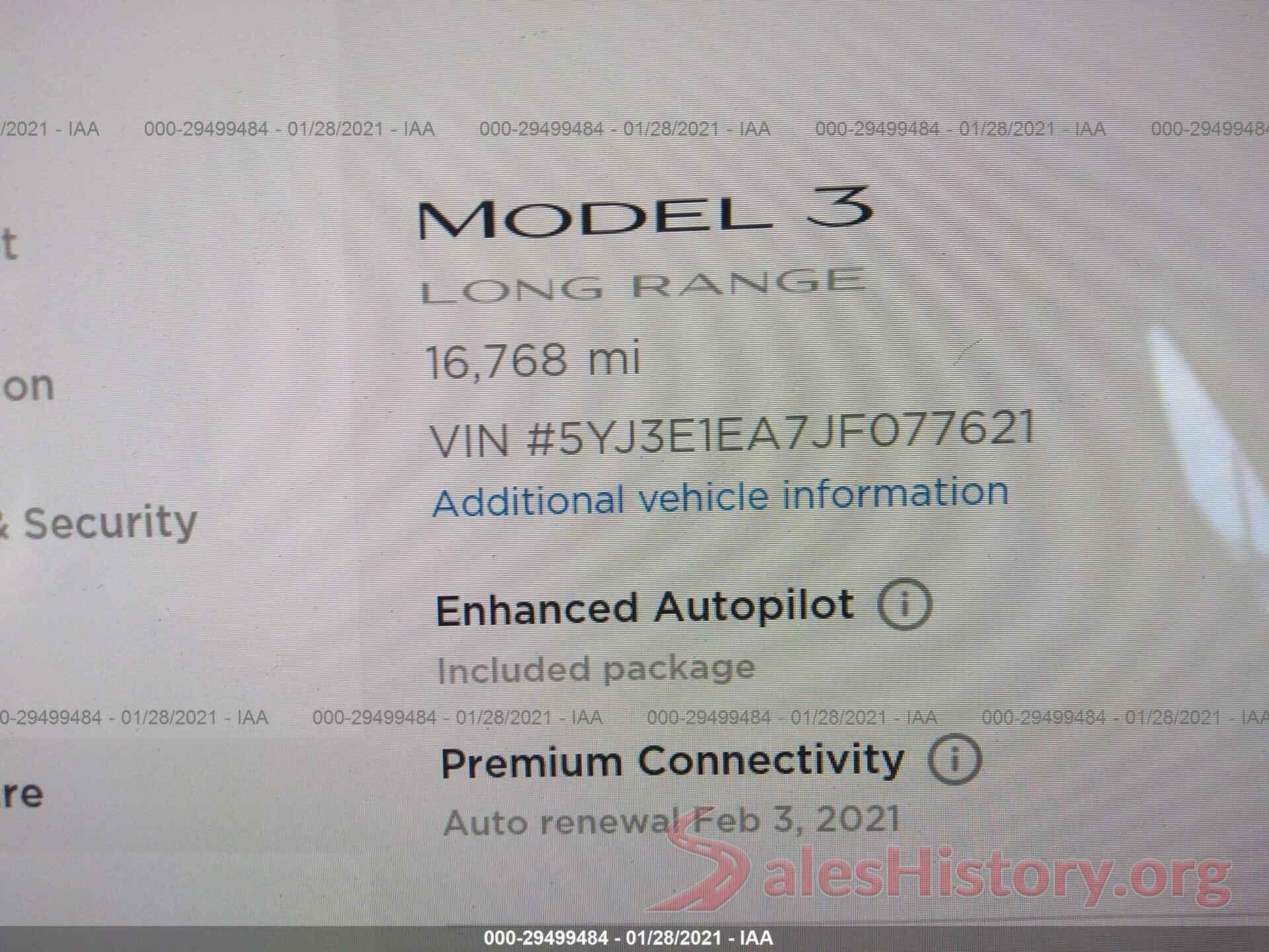 5YJ3E1EA7JF077621 2018 TESLA MODEL 3