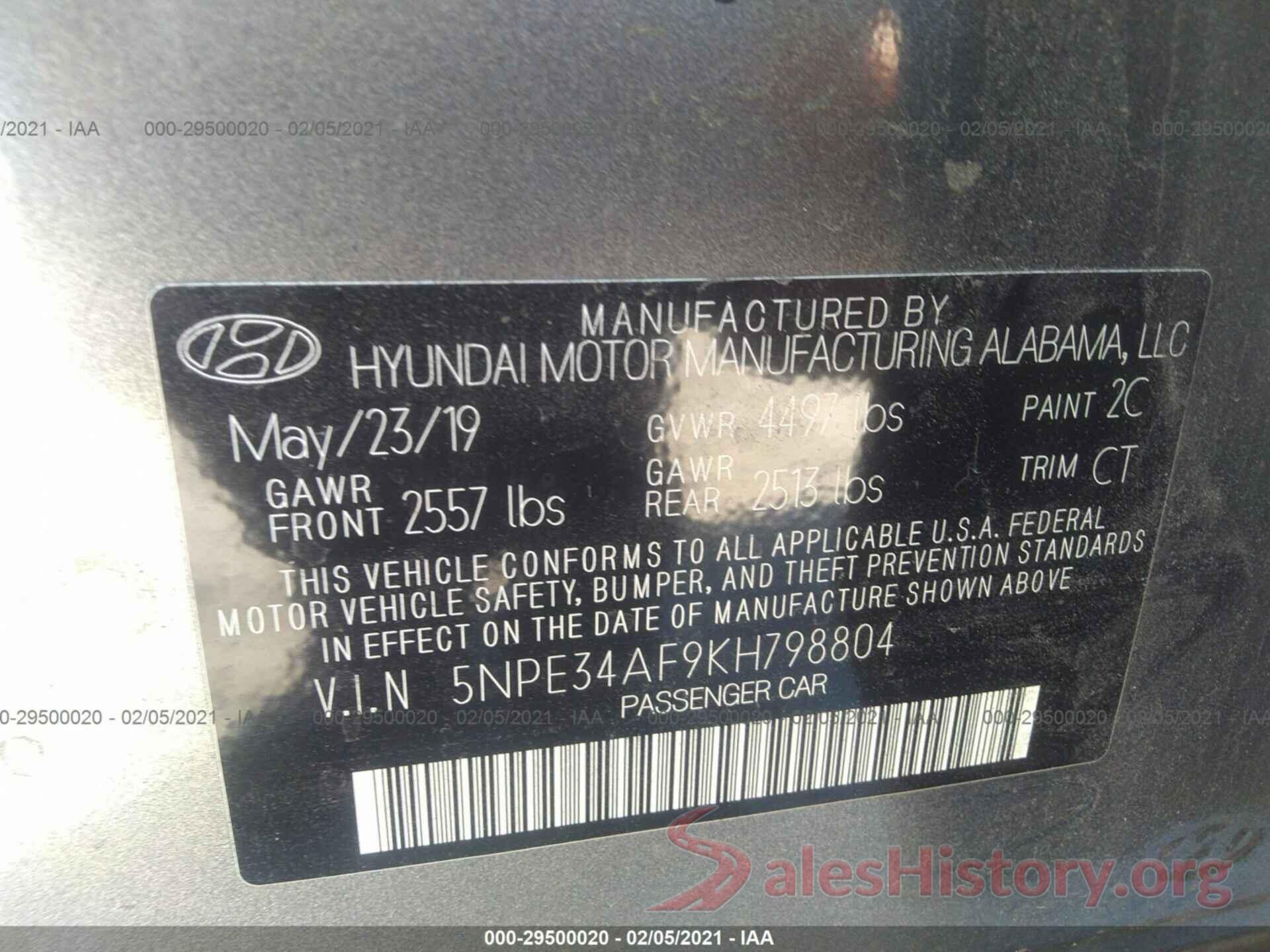 5NPE34AF9KH798804 2019 HYUNDAI SONATA