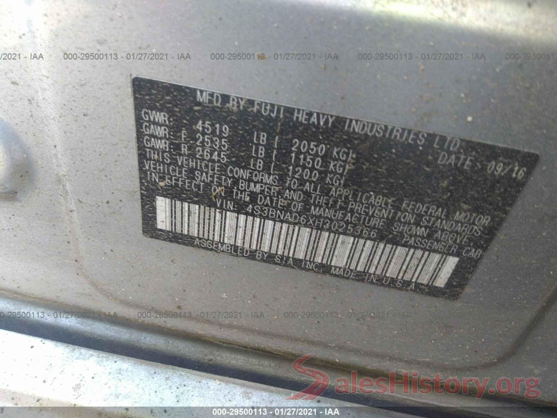 4S3BNAD6XH3025366 2017 SUBARU LEGACY