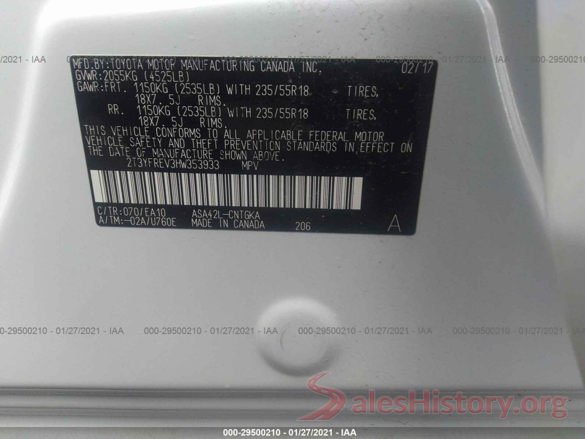 2T3YFREV3HW353933 2017 TOYOTA RAV4