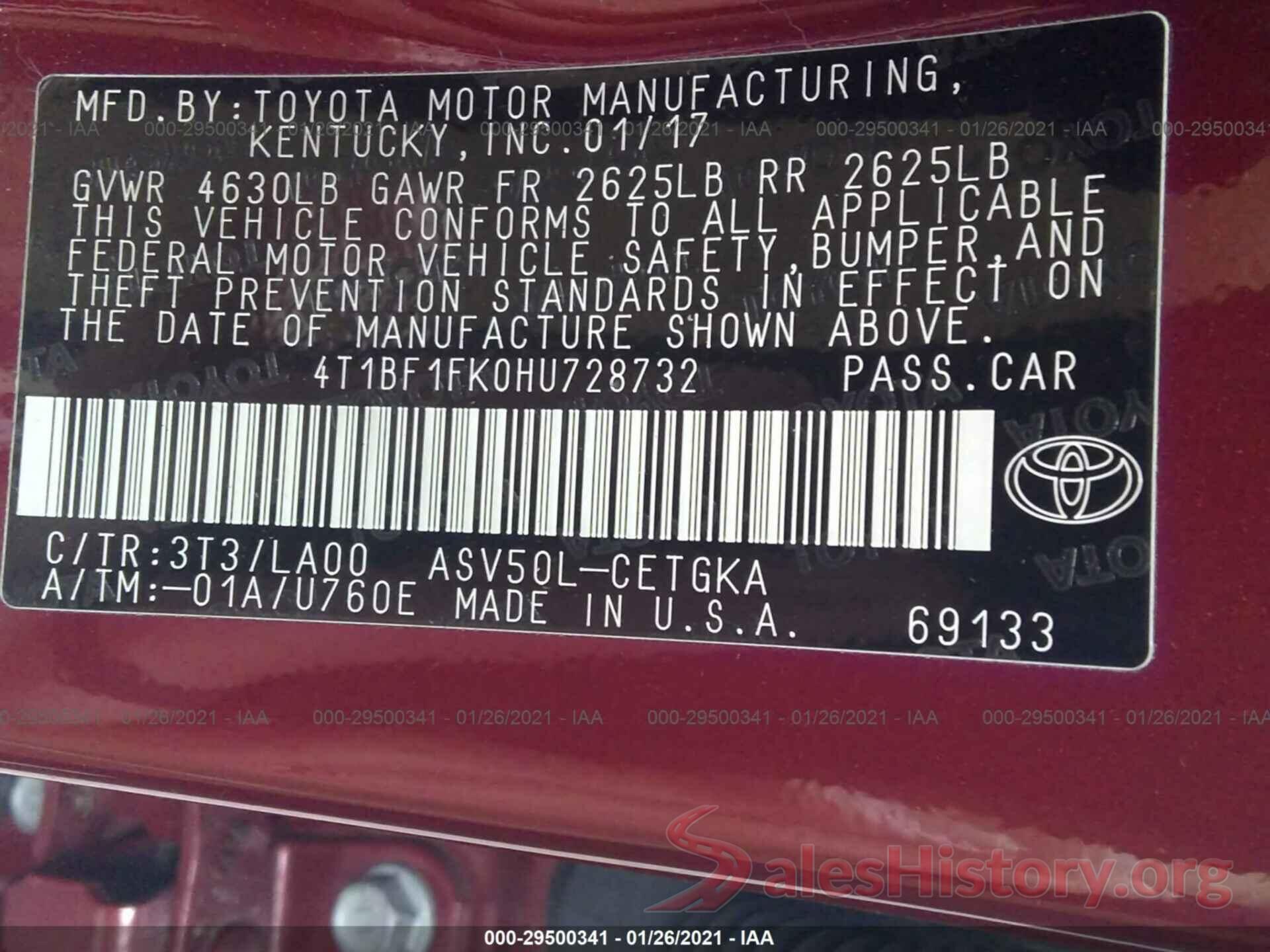 4T1BF1FK0HU728732 2017 TOYOTA CAMRY