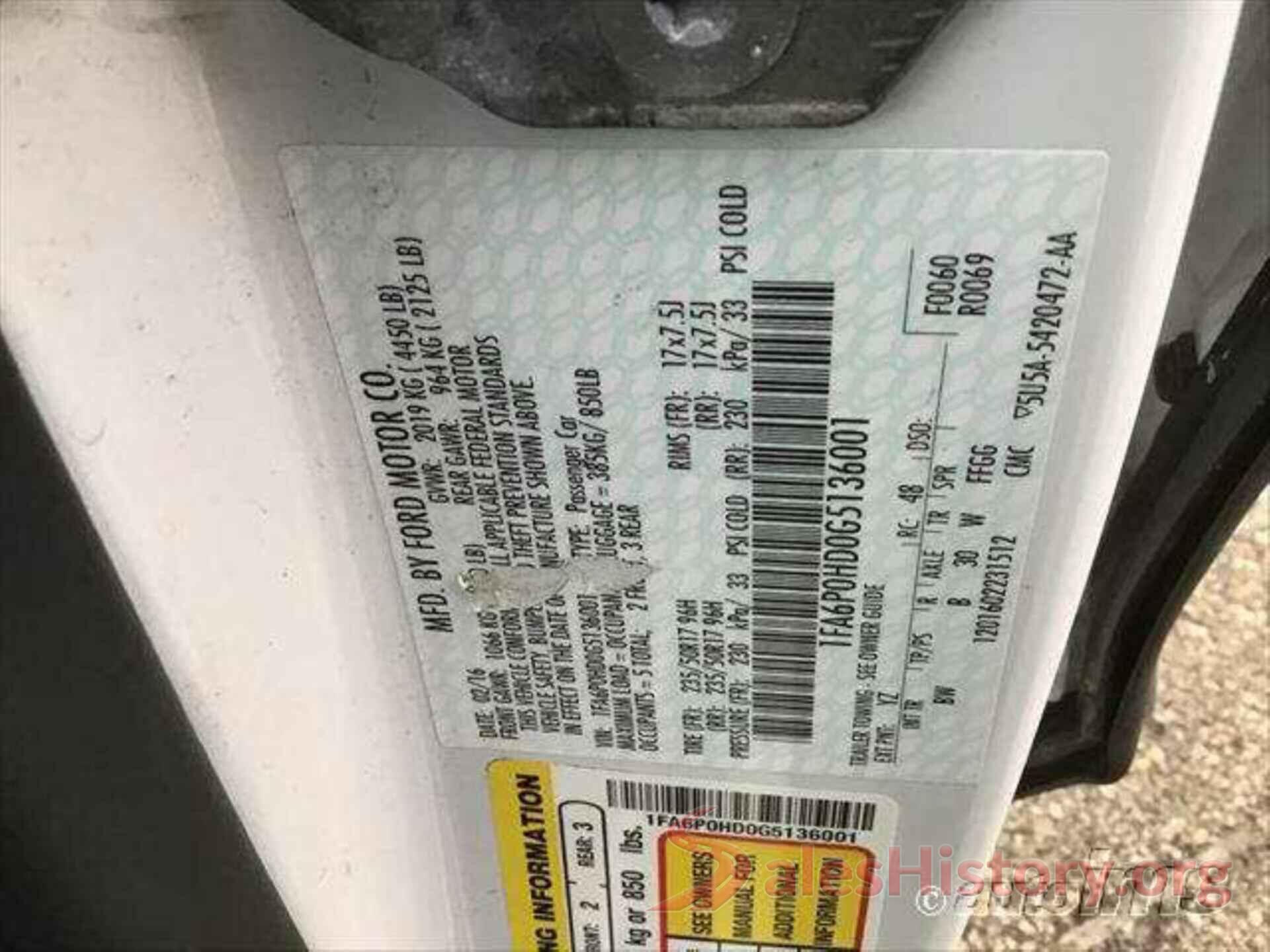 1FA6P0HD0G5136001 2016 FORD FUSION