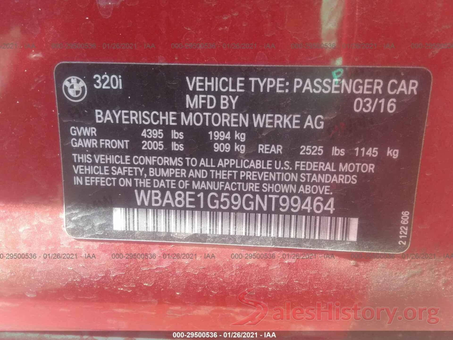 WBA8E1G59GNT99464 2016 BMW 3 SERIES