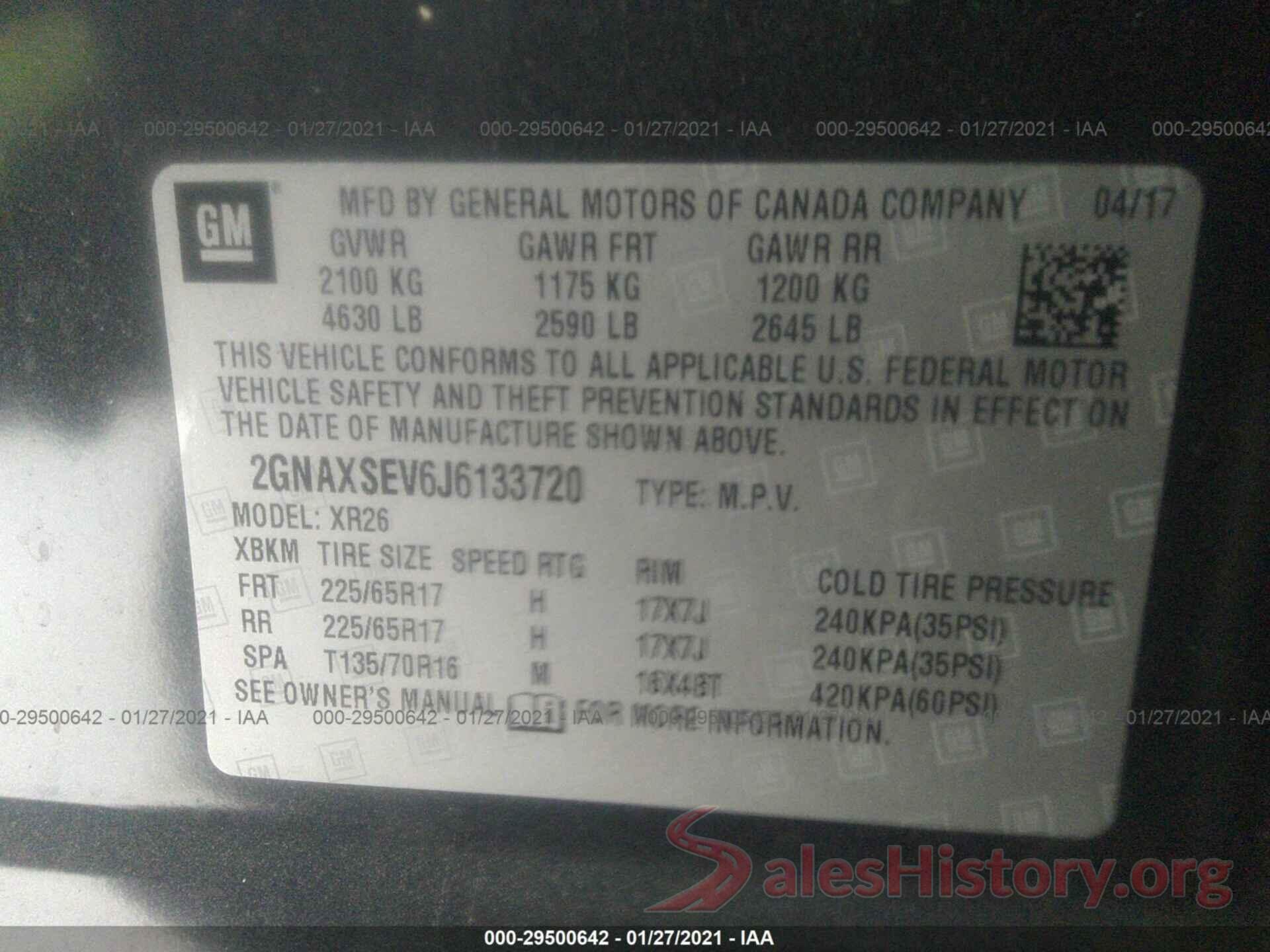 2GNAXSEV6J6133720 2018 CHEVROLET EQUINOX