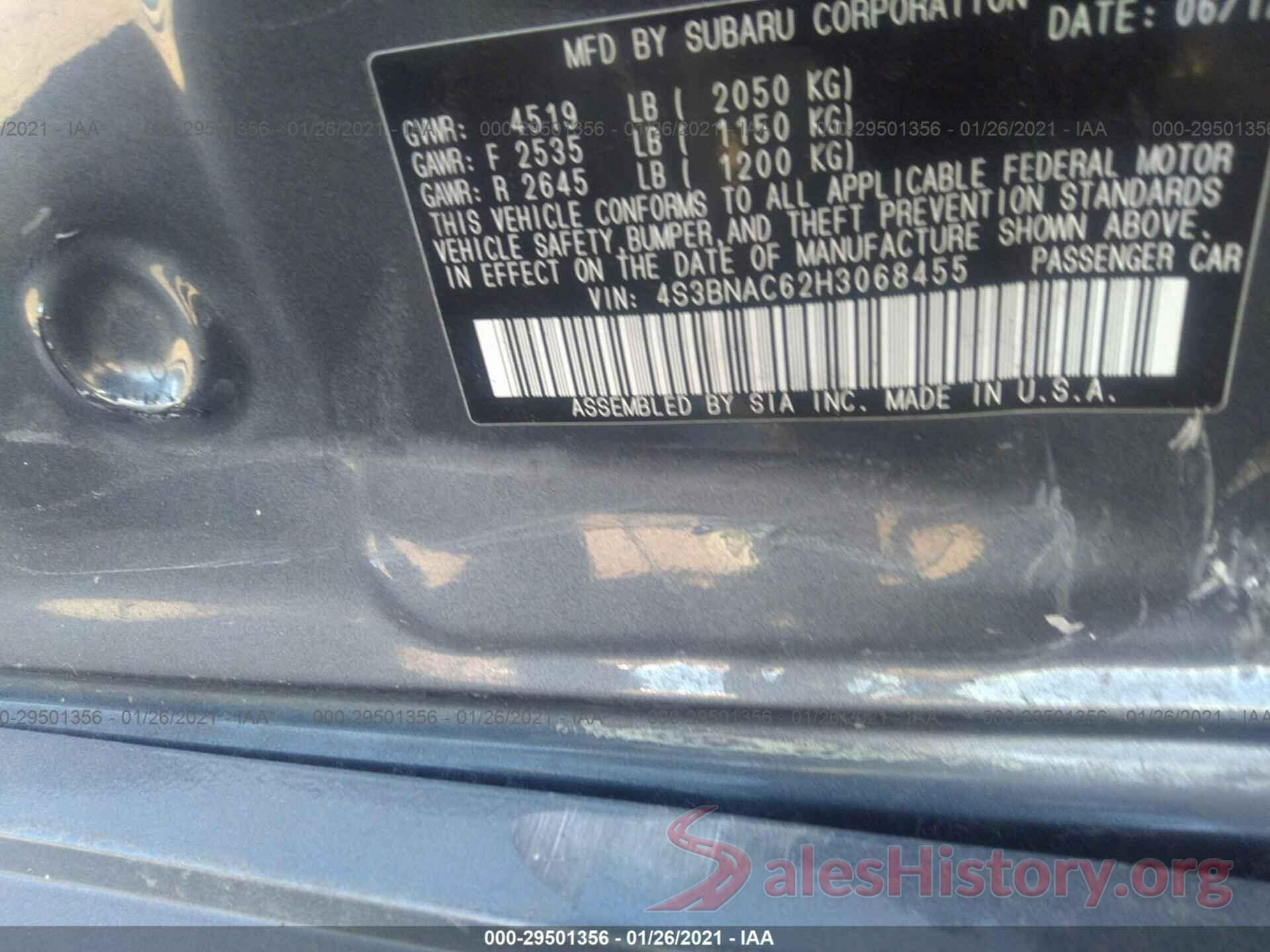 4S3BNAC62H3068455 2017 SUBARU LEGACY