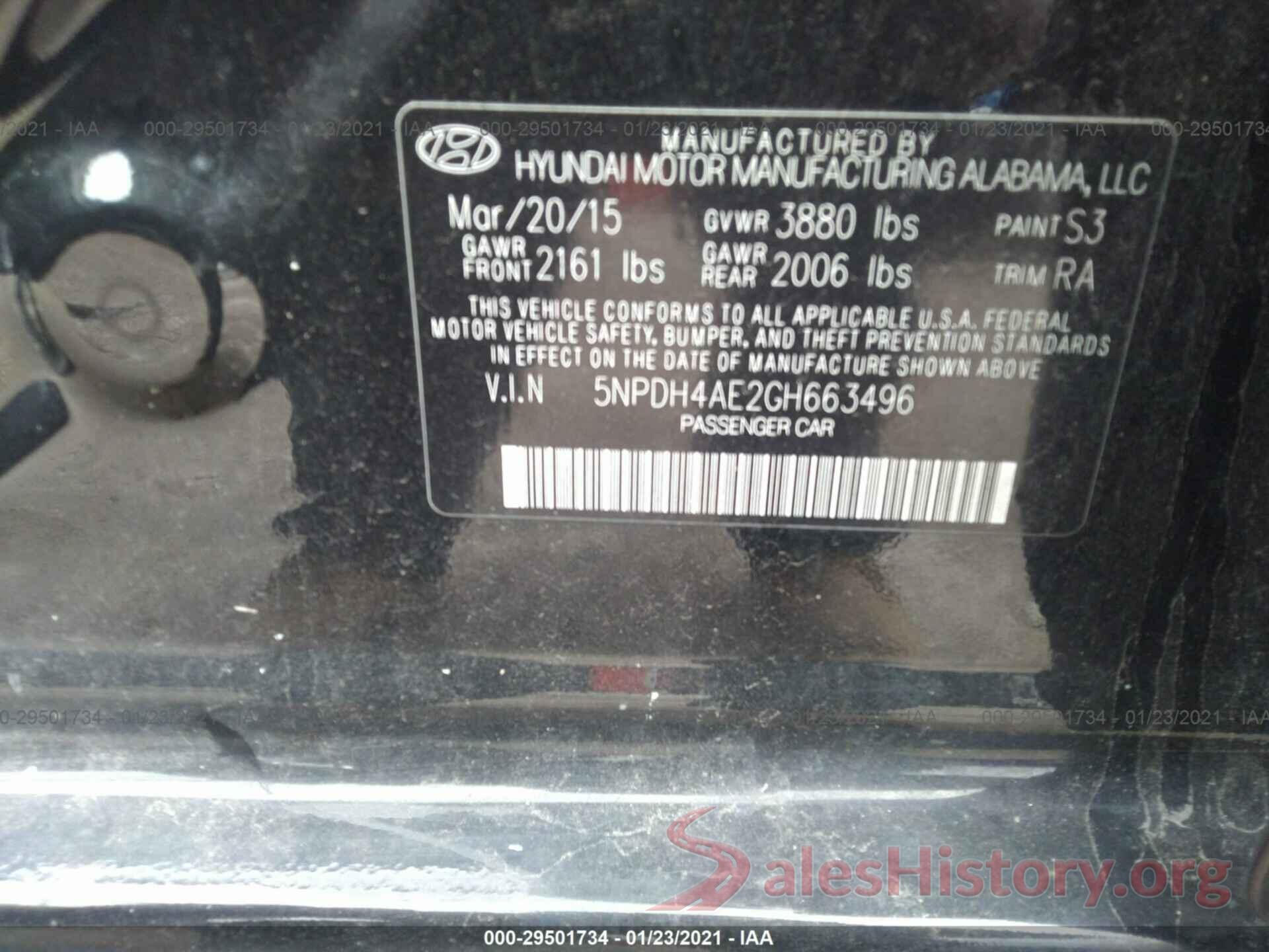 5NPDH4AE2GH663496 2016 HYUNDAI ELANTRA