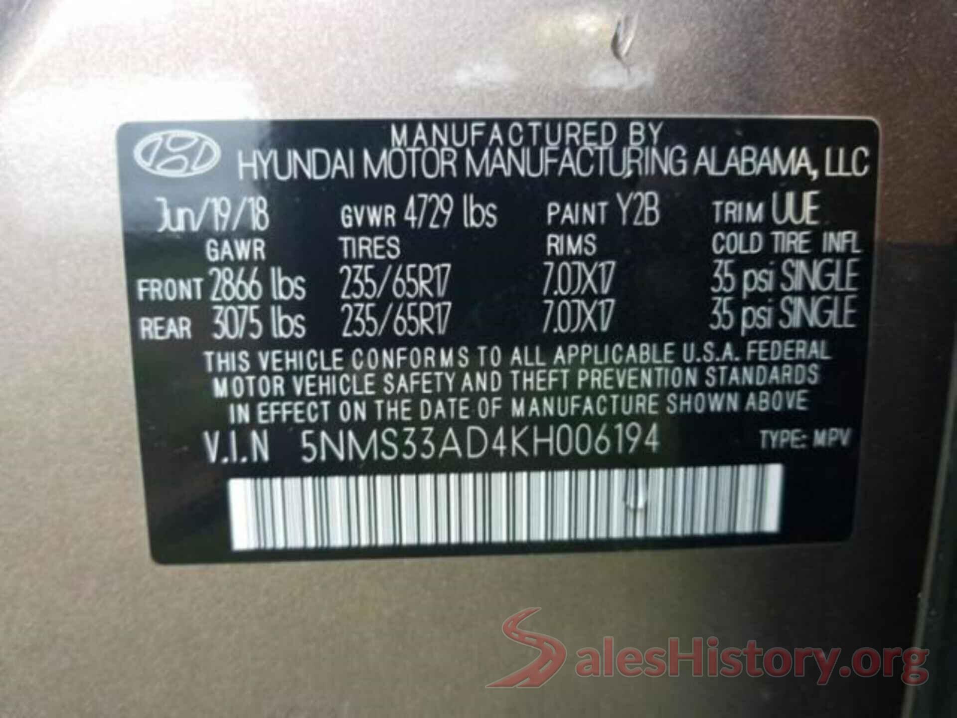 5NMS33AD4KH006194 2019 HYUNDAI SANTA FE