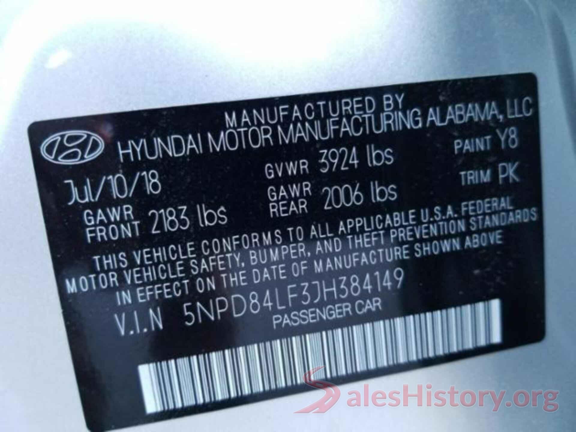 5NPD84LF3JH384149 2018 HYUNDAI ELANTRA