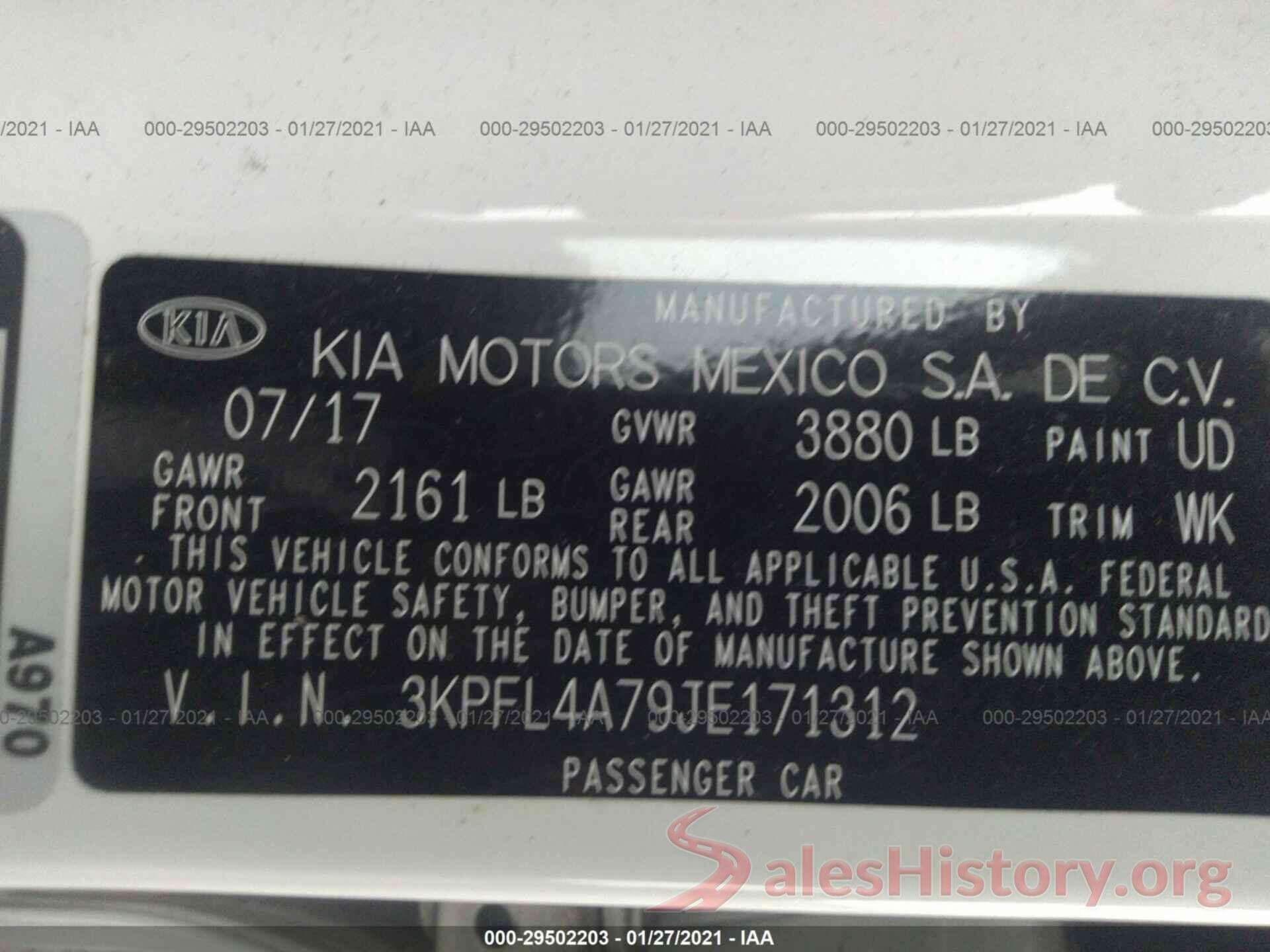 3KPFL4A79JE171312 2018 KIA FORTE