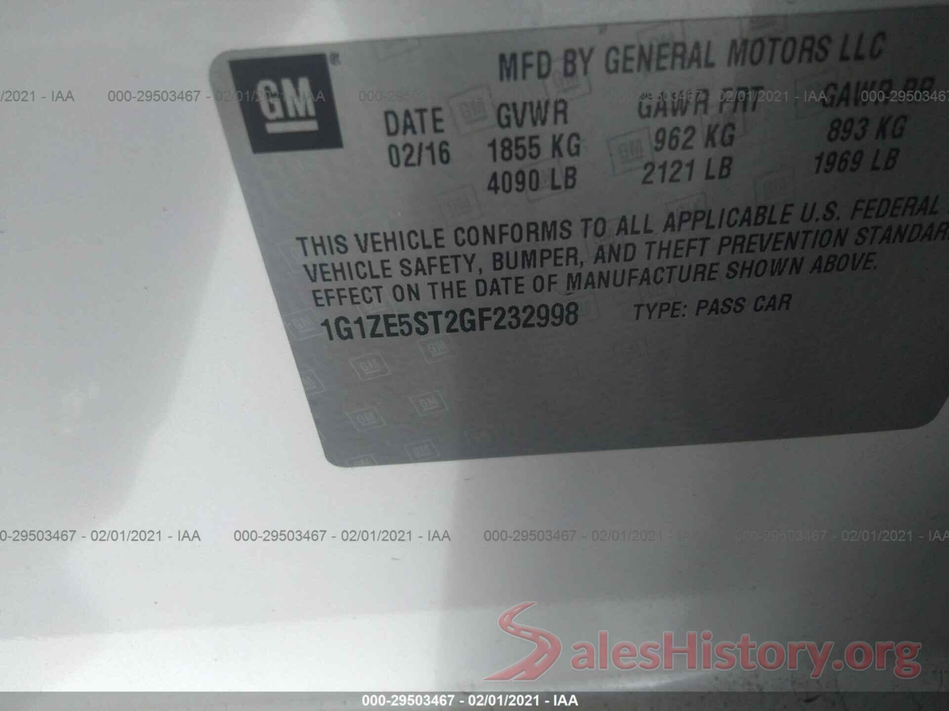 1G1ZE5ST2GF232998 2016 CHEVROLET MALIBU