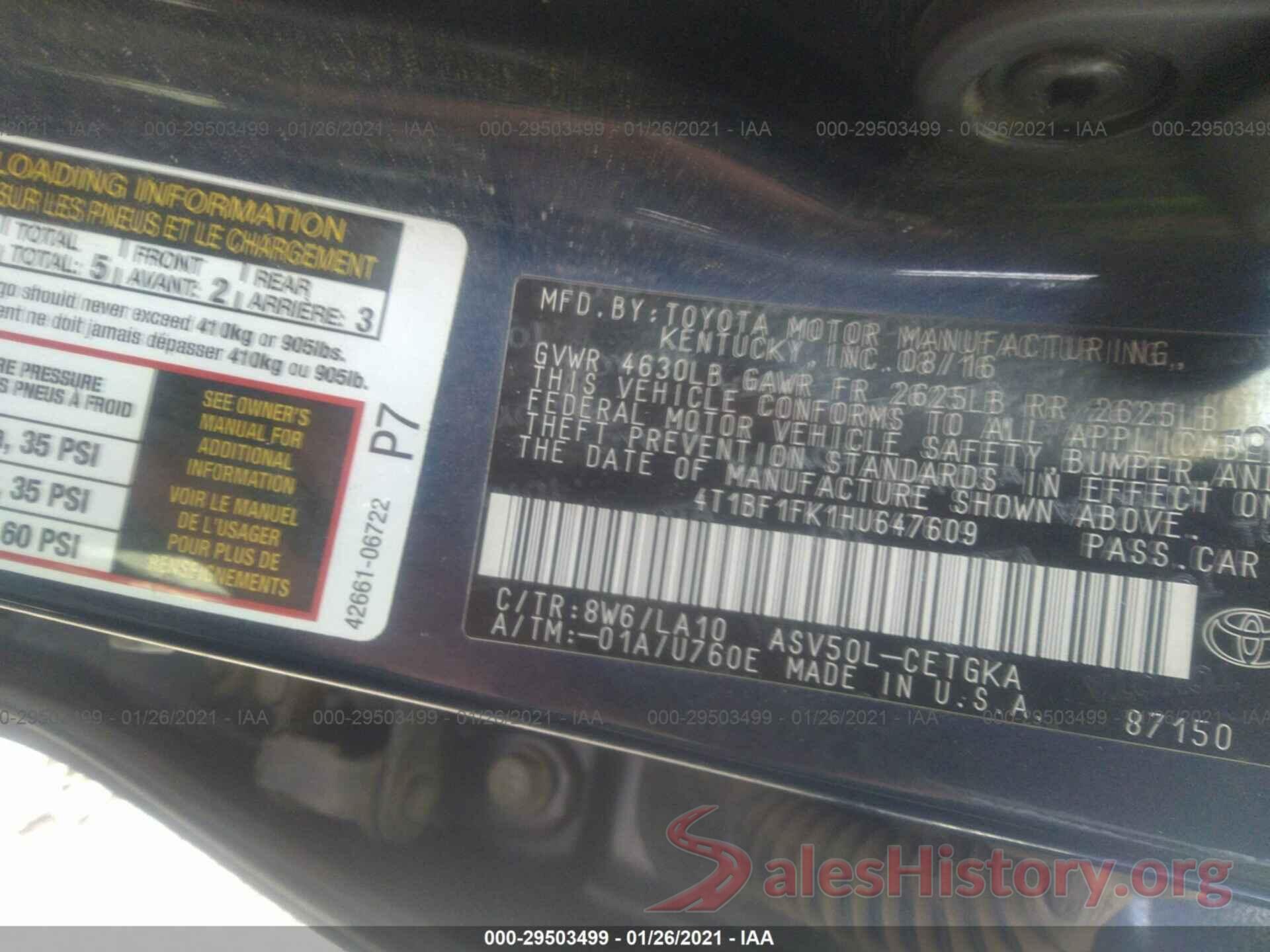 4T1BF1FK1HU647609 2017 TOYOTA CAMRY