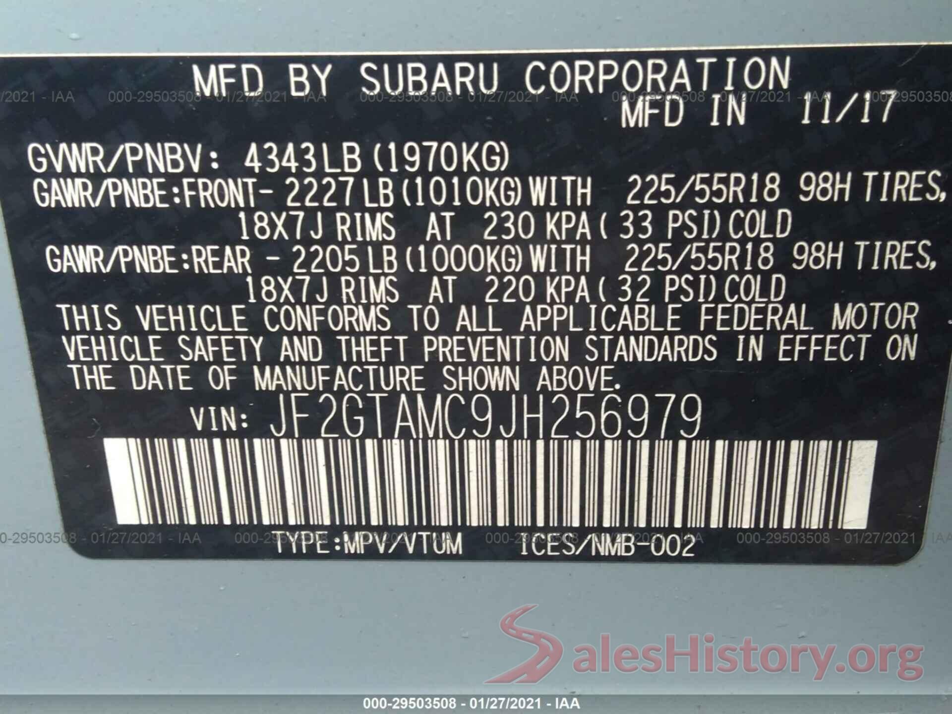 JF2GTAMC9JH256979 2018 SUBARU CROSSTREK