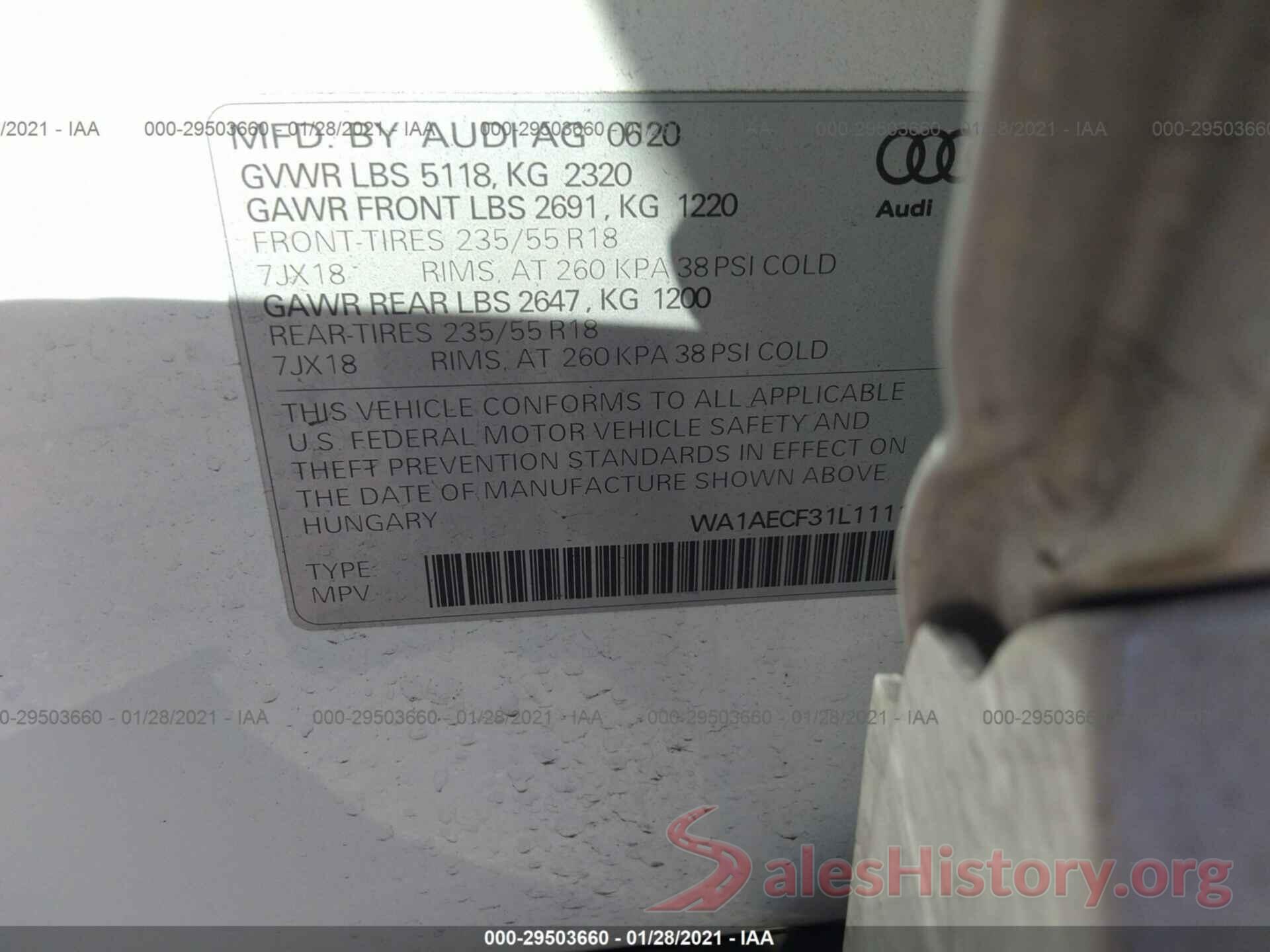 WA1AECF31L1111562 2020 AUDI Q3