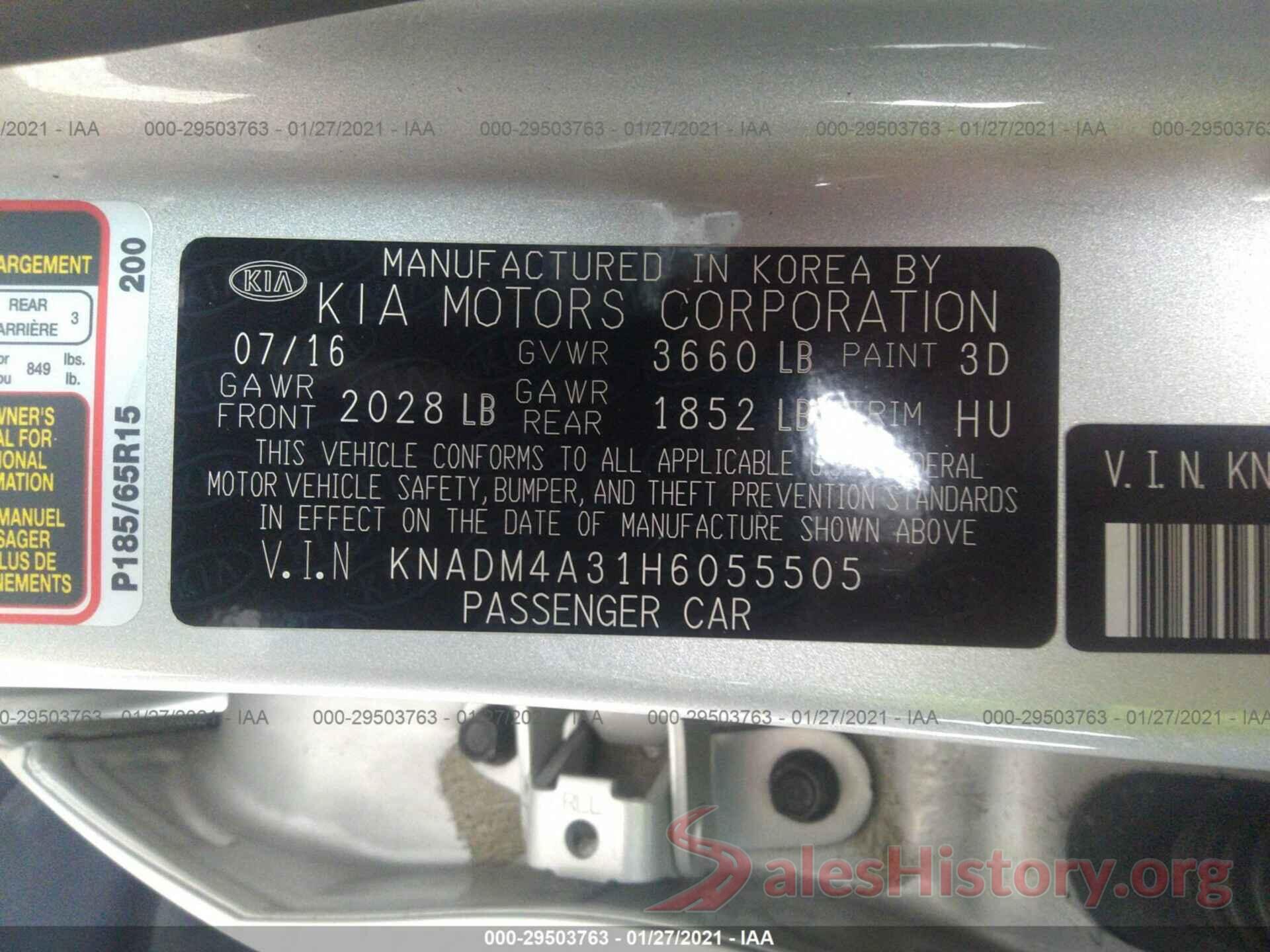 KNADM4A31H6055505 2017 KIA RIO