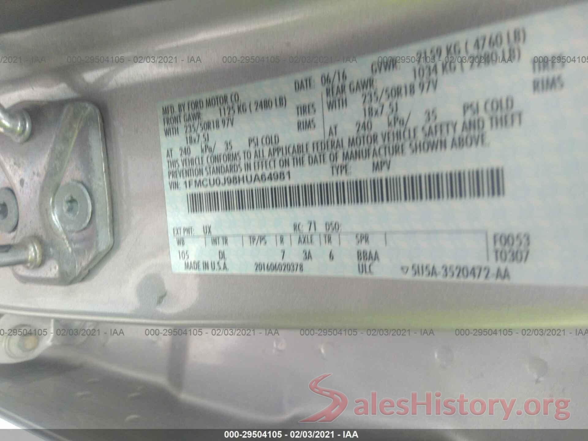 1FMCU0J98HUA64981 2017 FORD ESCAPE