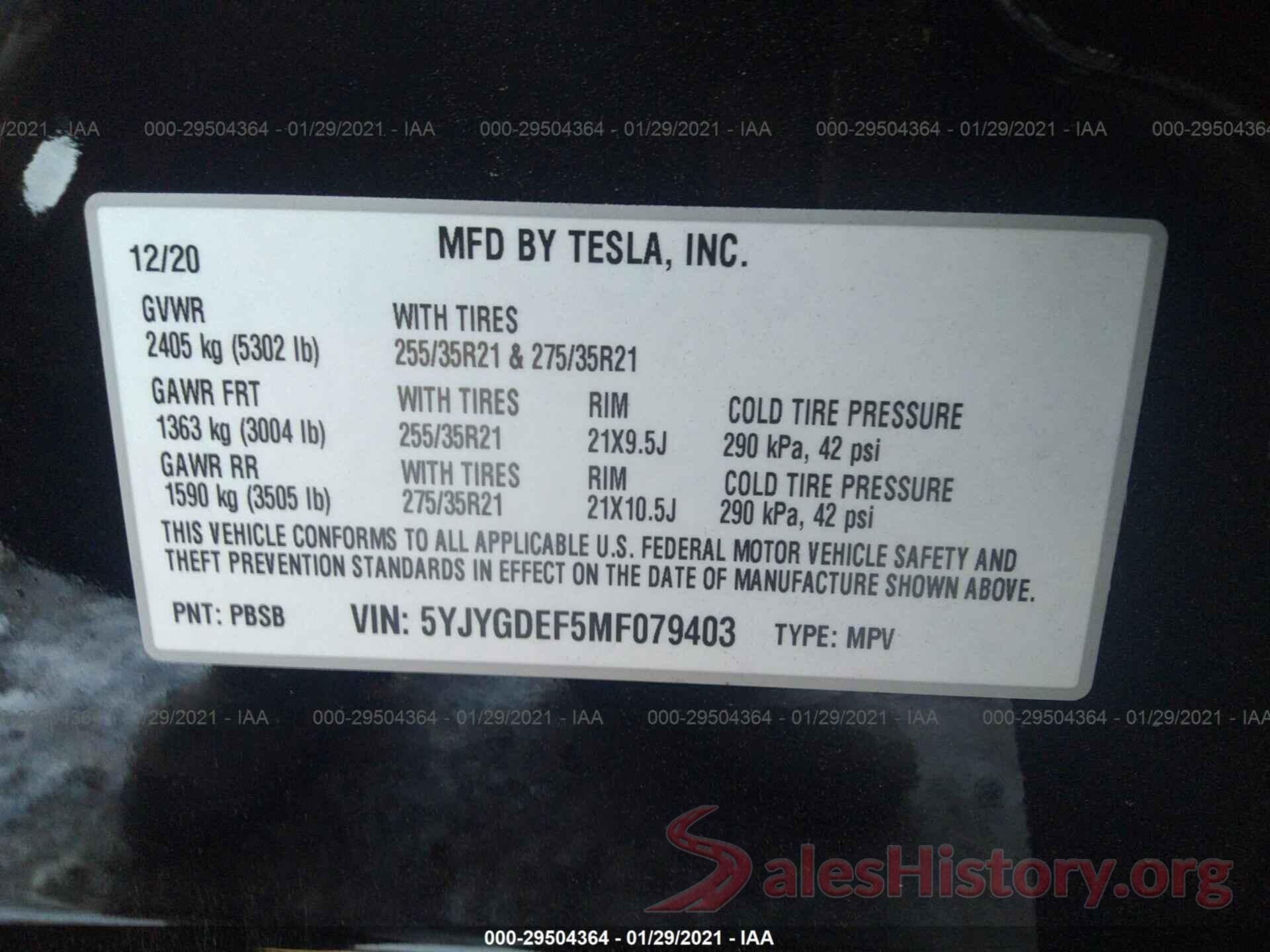 5YJYGDEF5MF079403 2021 TESLA MODEL Y