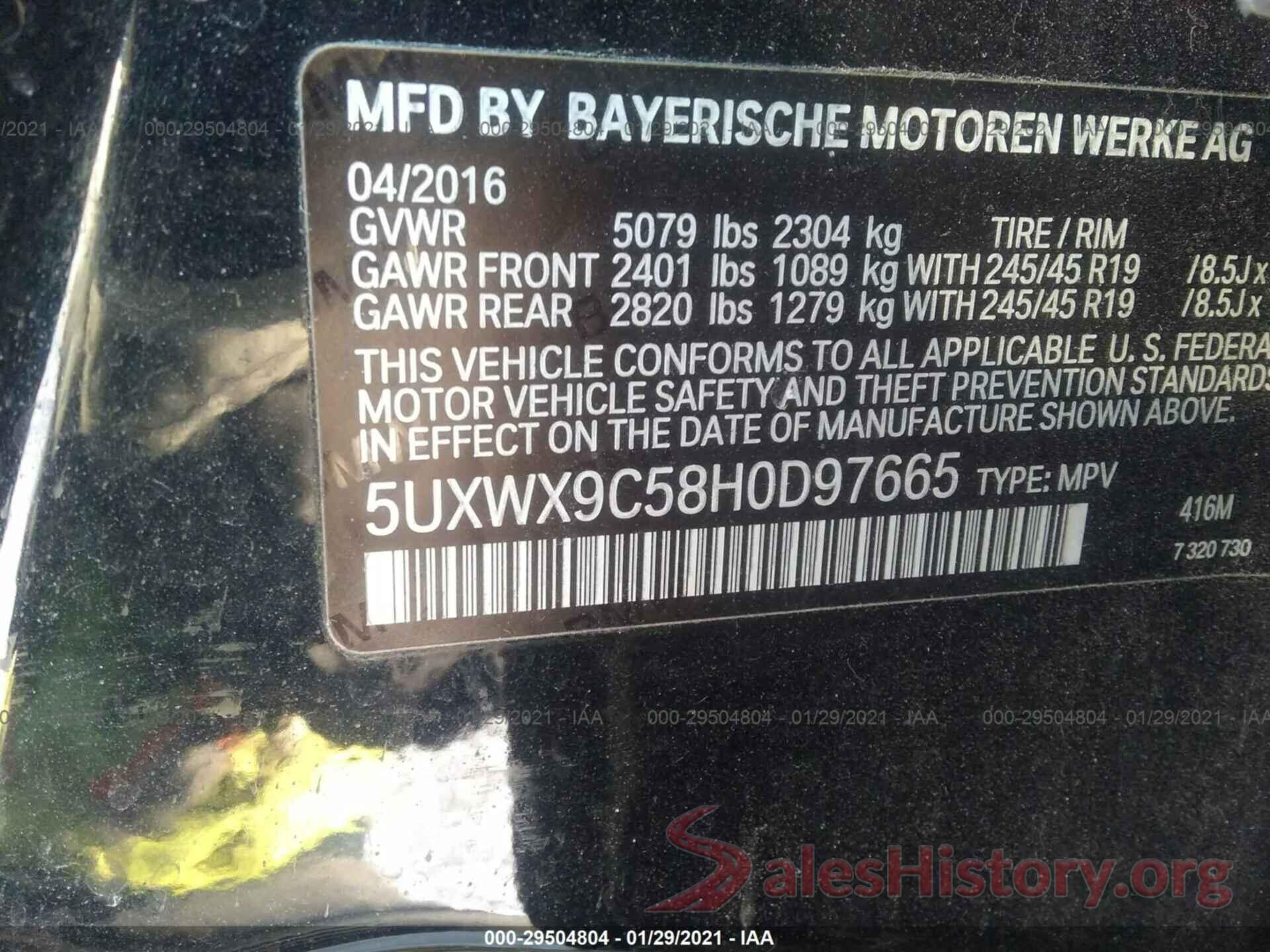 5UXWX9C58H0D97665 2017 BMW X3